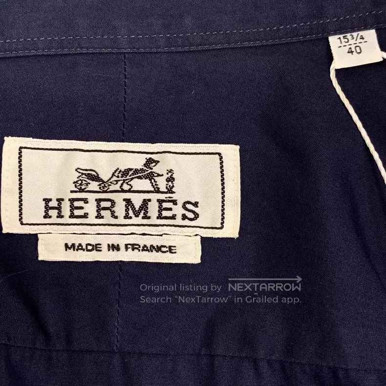 Hermes Hermes Dark blue logo patch cotton collar long sleeve butt Size US XXS / EU 40 - 5 Thumbnail
