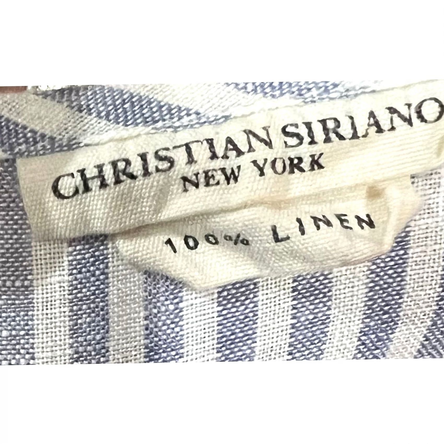 Christian Siriano Christian Siriano Blouse Shirt Womens M Blue Striped Linen Short Sleeve Pullover 100% Linen Size M / US 6-8 / IT 42-44 - 7 Thumbnail