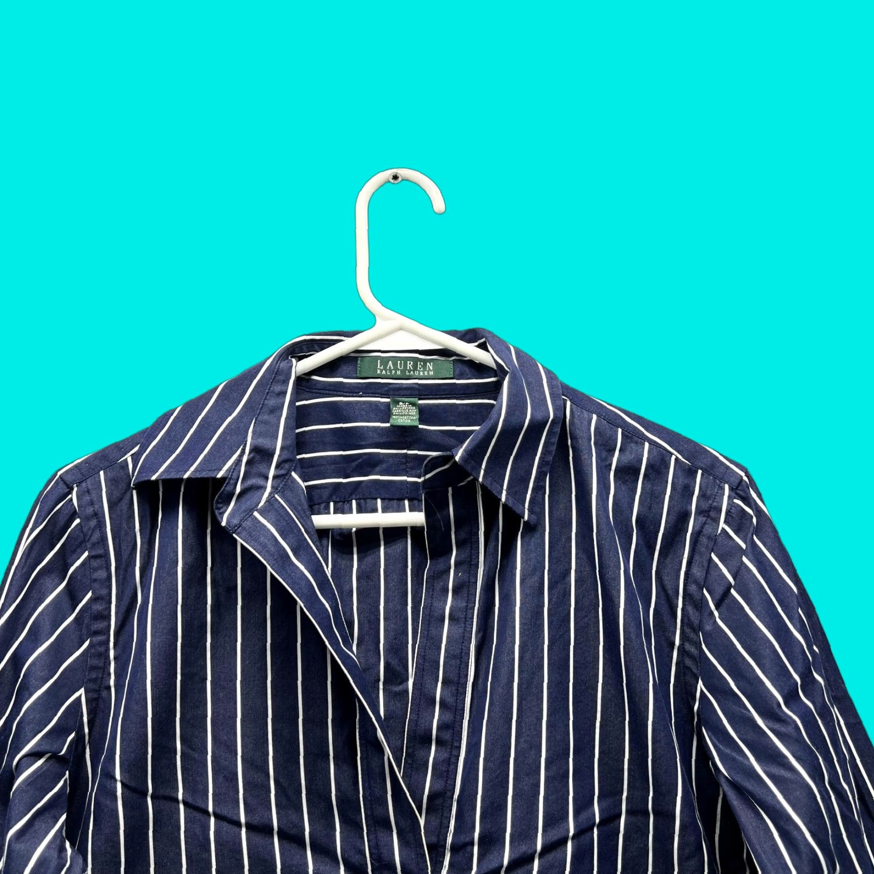 Ralph Lauren VINTAGE? No. Lauren Ralph Lauren Shirt Women Small Blue White Striped Long Sleeve Collared Pullover Casual Shirt Size S / US 4 / IT 40 - 1 Thumbnail
