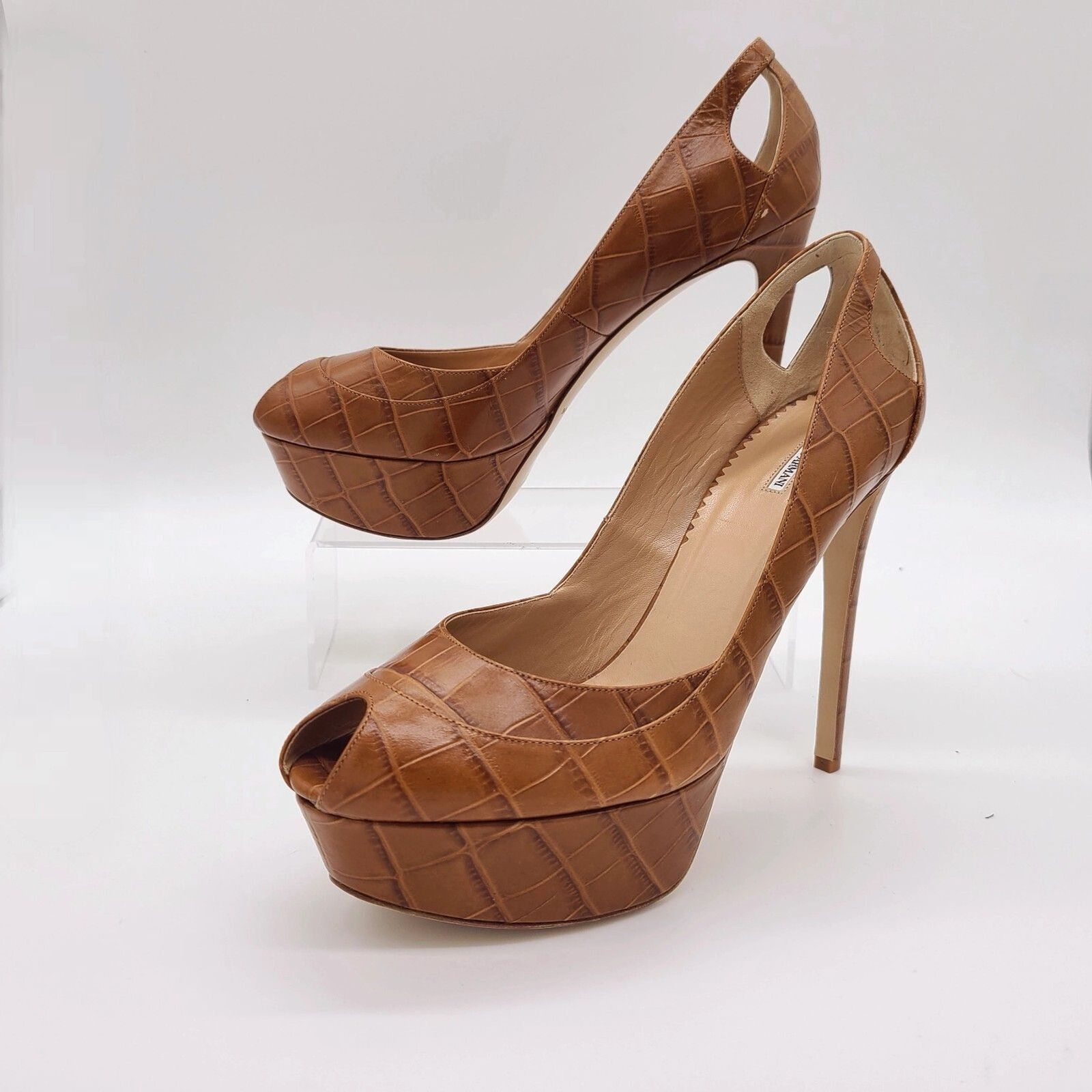 Emporio Armani Emporio Armani LIMITED Tan Leather Croc 5" Stilettos w/ COA Size US 9 / IT 39 - 1 Thumbnail