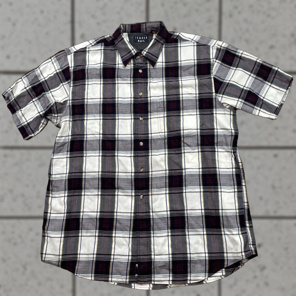 Vintage VINTAGE Trader Bay Button-Up Shirt Men XLT Purple Gray Plaid Outdoor Oxford XL Tall Size US XL / EU 56 / 4 - 1 Thumbnail
