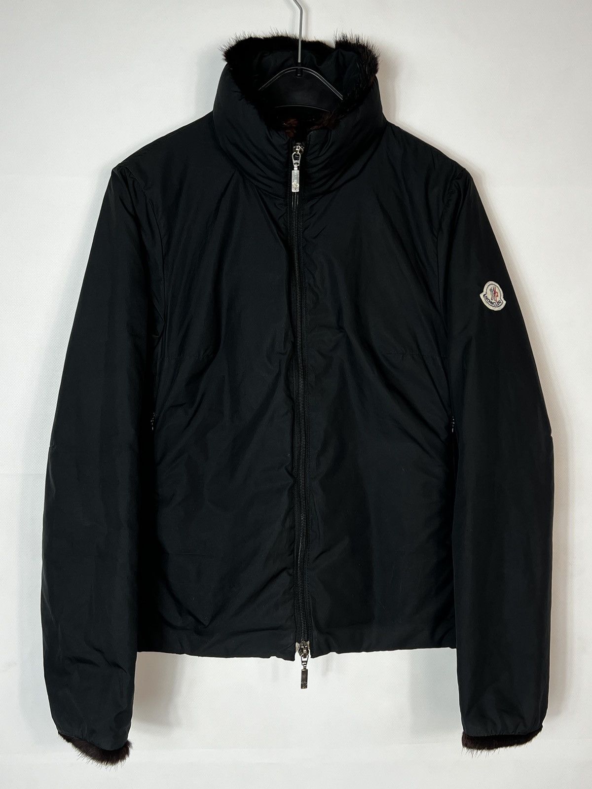 image of Moncler Lightweight Down Jacket With Fur Details in Black, Women's (Size Small)