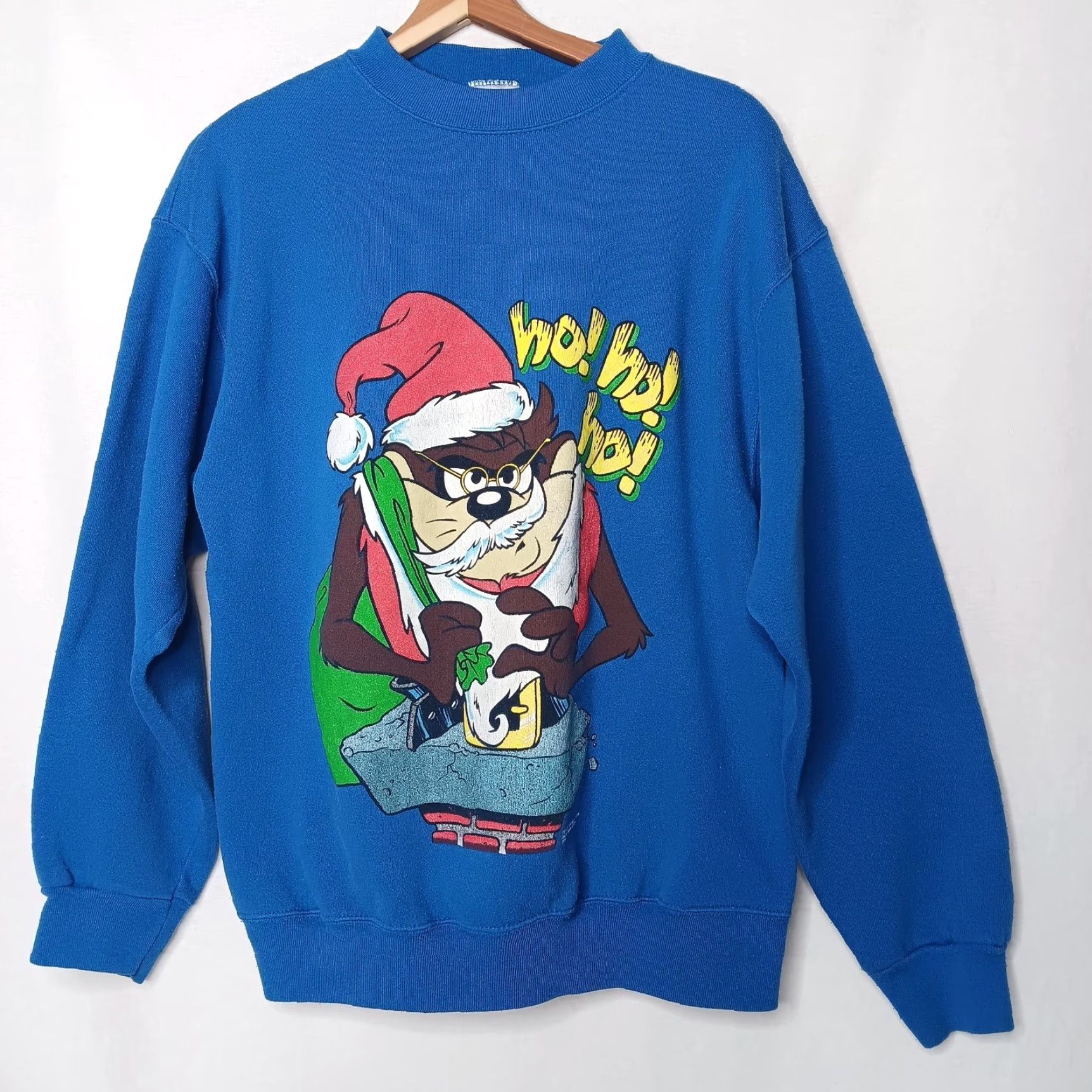 Tultex VINTAGE Tultex Looney Tunes Christmas Taz Sweatshirt L Blue Ho Ho Ho Cartoon Mens Size US L / EU 52-54 / 3 - 2 Thumbnail