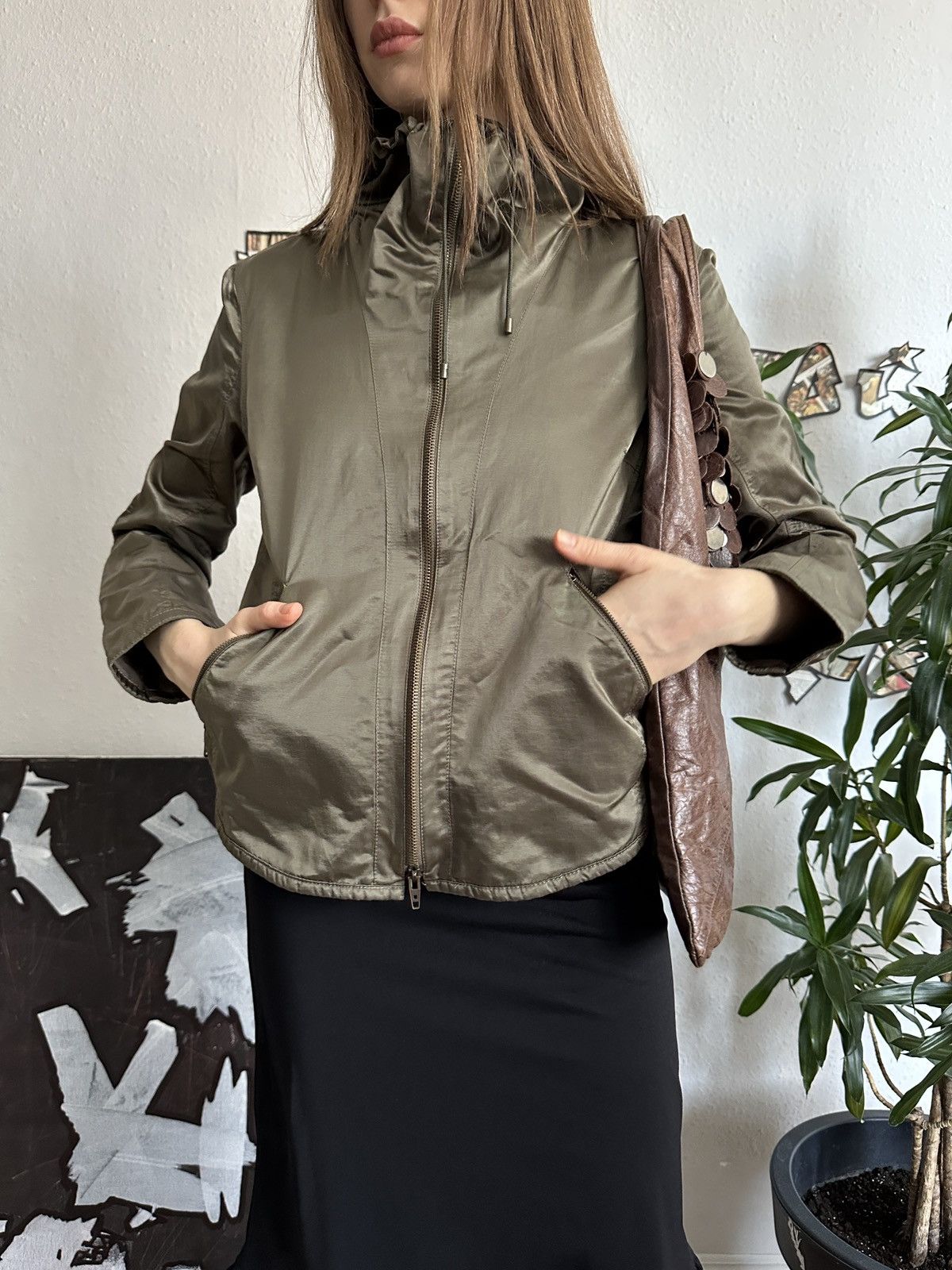 If Six Was Nine × Seditionaries × Vintage Shiny Khaki Doble Zip Up Crop Vintage Jacket Size XS / US 0-2 / IT 36-38 - 8 Thumbnail
