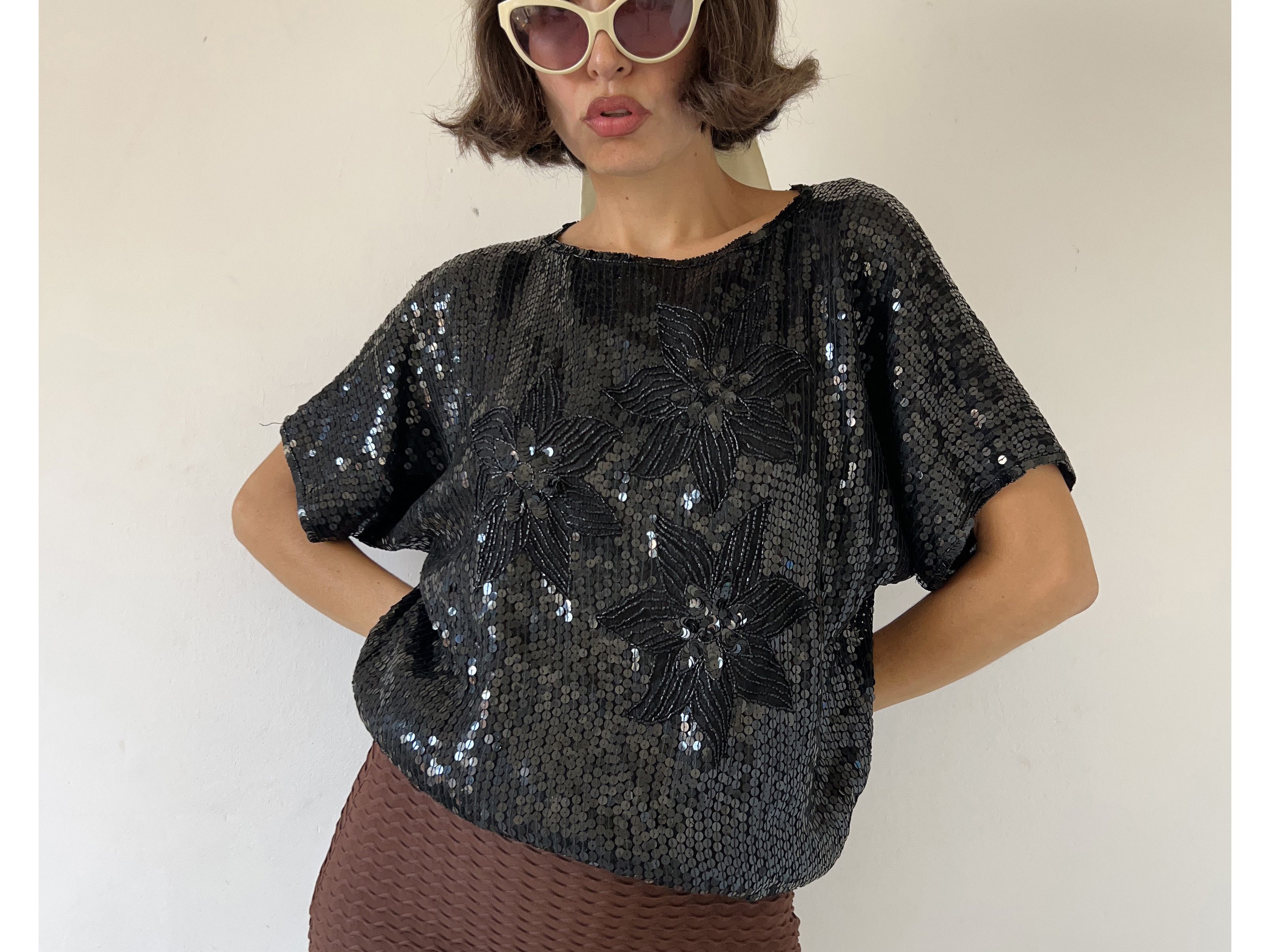 Vintage Vintage 80s Disco Black Sequin Top Size L / US 10 / IT 46 - 6 Thumbnail