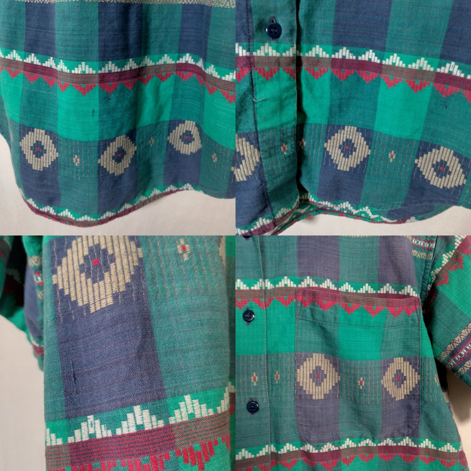 Vintage VINTAGE 1990s Southwest Print Blouse Shirt Small Blue Pink Short Sleeve Button Collar Geometric 90s Casual Womens Size S / US 4 / IT 40 - 9 Thumbnail