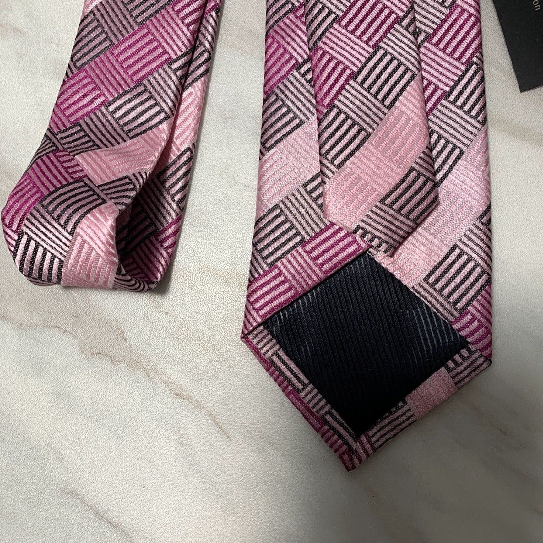 Vintage Barry Wang Designer Tie Set Men's Necktie Handkerchief Gray Pink 100% Silk NEW Size ONE SIZE - 5 Thumbnail