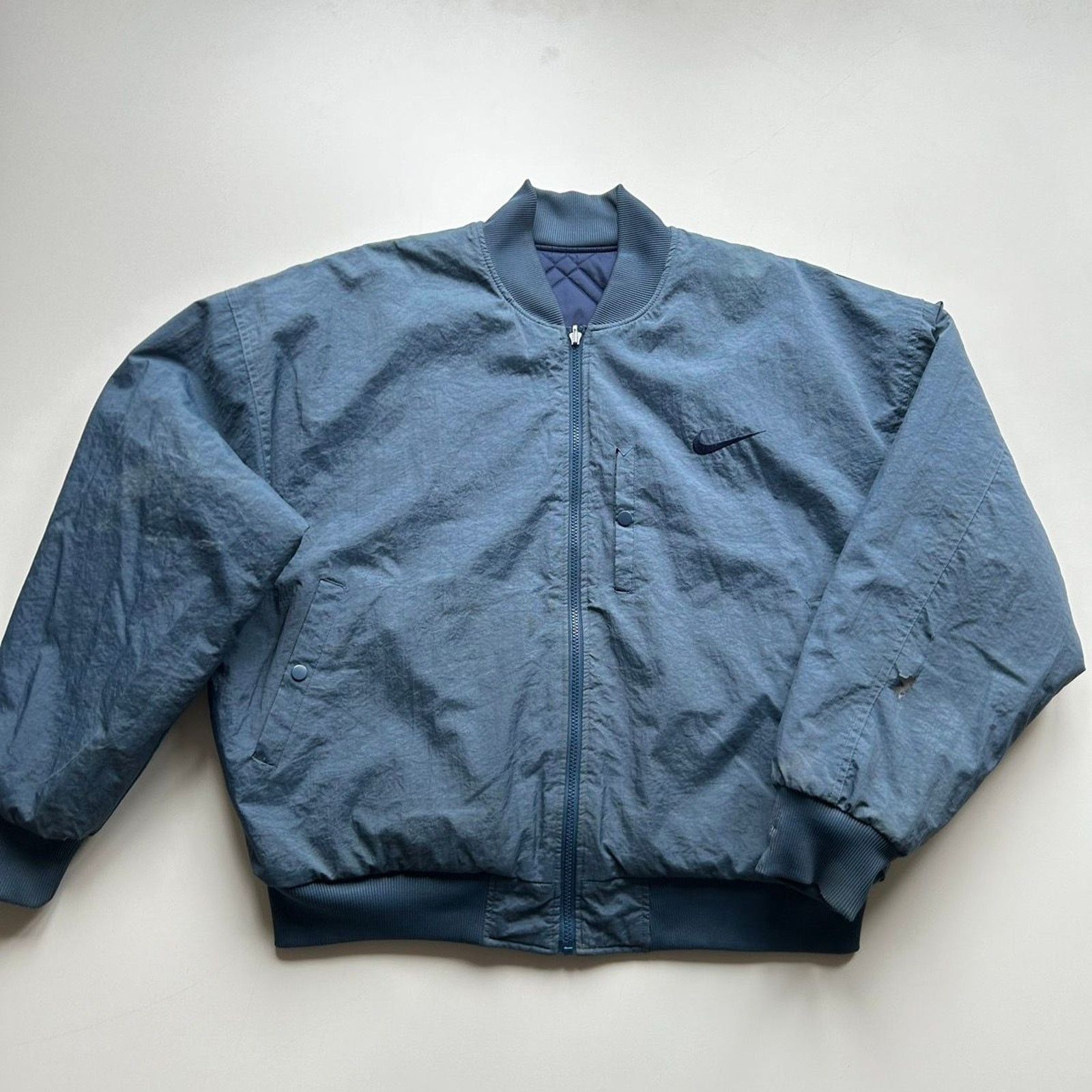 Nike Vintage 1990s Nike Embroidered Swoosh Quilted Bomber Jacket Size US L / EU 52-54 / 3 - 8 Thumbnail