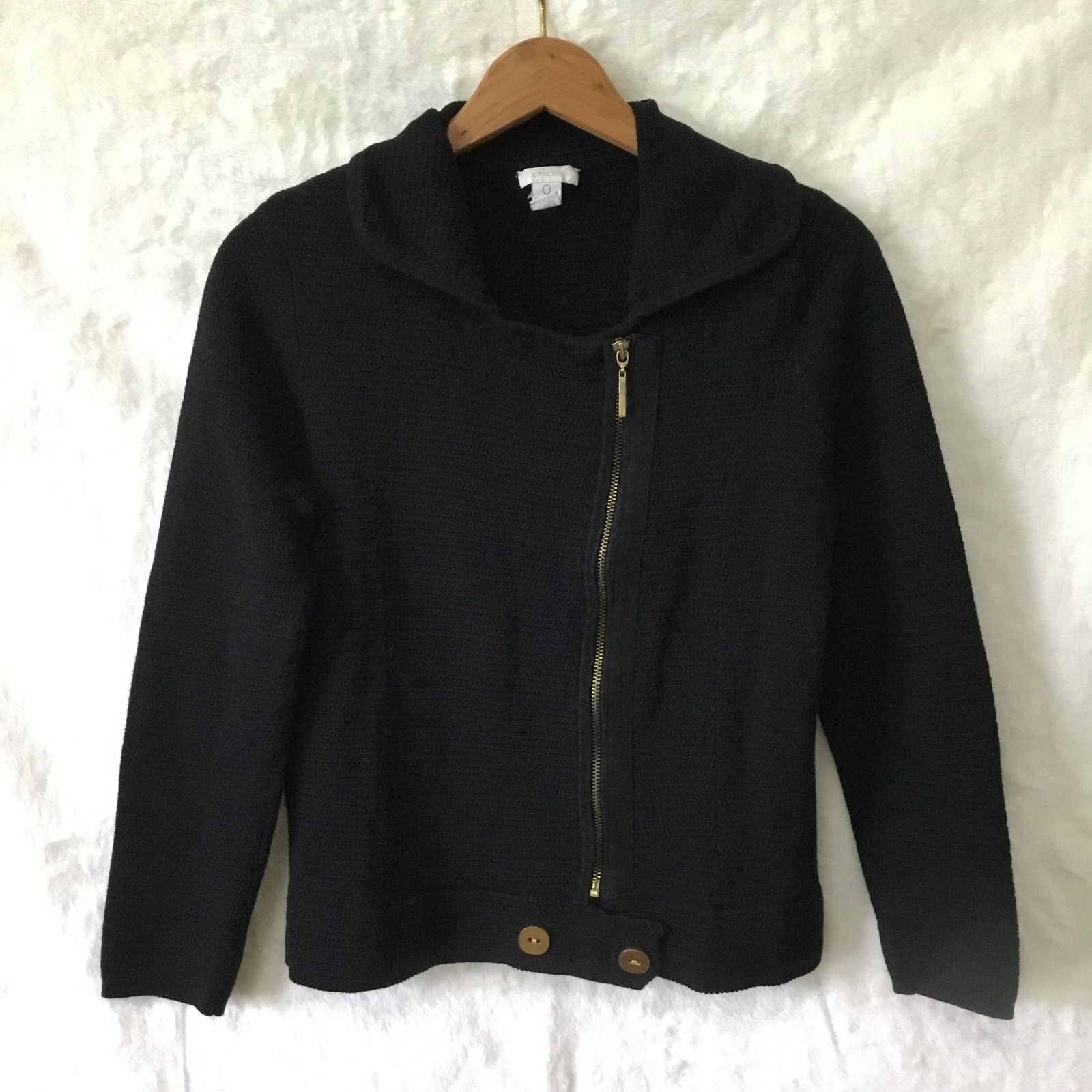 Chicos Chico's Black Gold Zip Up Jacket Size XS / US 0-2 / IT 36-38 - 1 Thumbnail