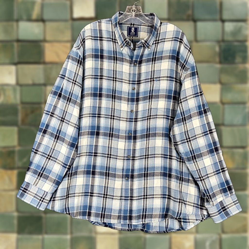 Izod VINTAGE IZOD Shirt Mens Long Sleeve Plaid Flannel 2XL Blue White Button-Up Mens Size US XXL / EU 58 / 5 - 1 Thumbnail