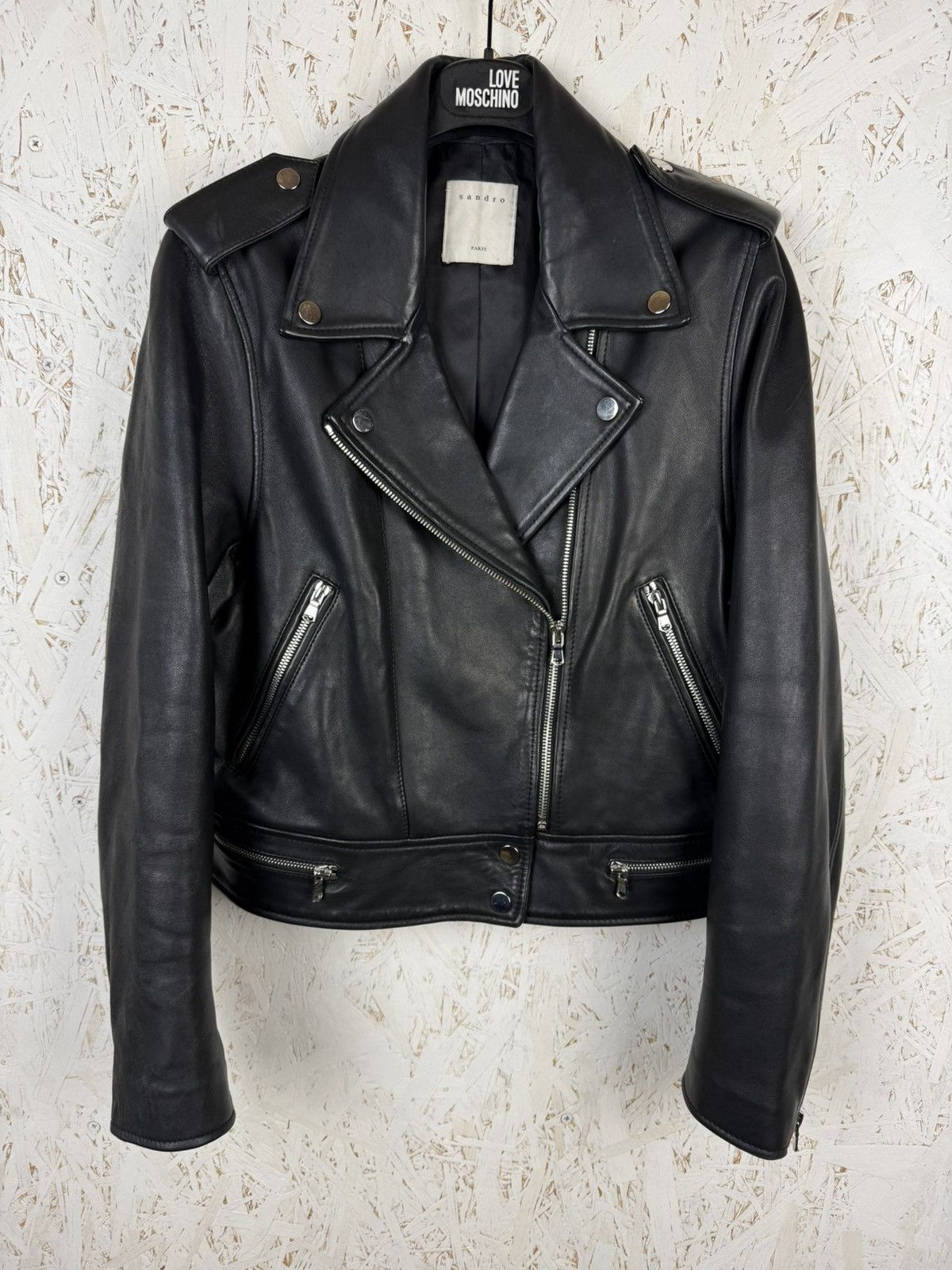 Sandro Sandro Paris Lambskin Black Biker Leather Jacket Size 4 Size L / US 10 / IT 46 - 1 Thumbnail
