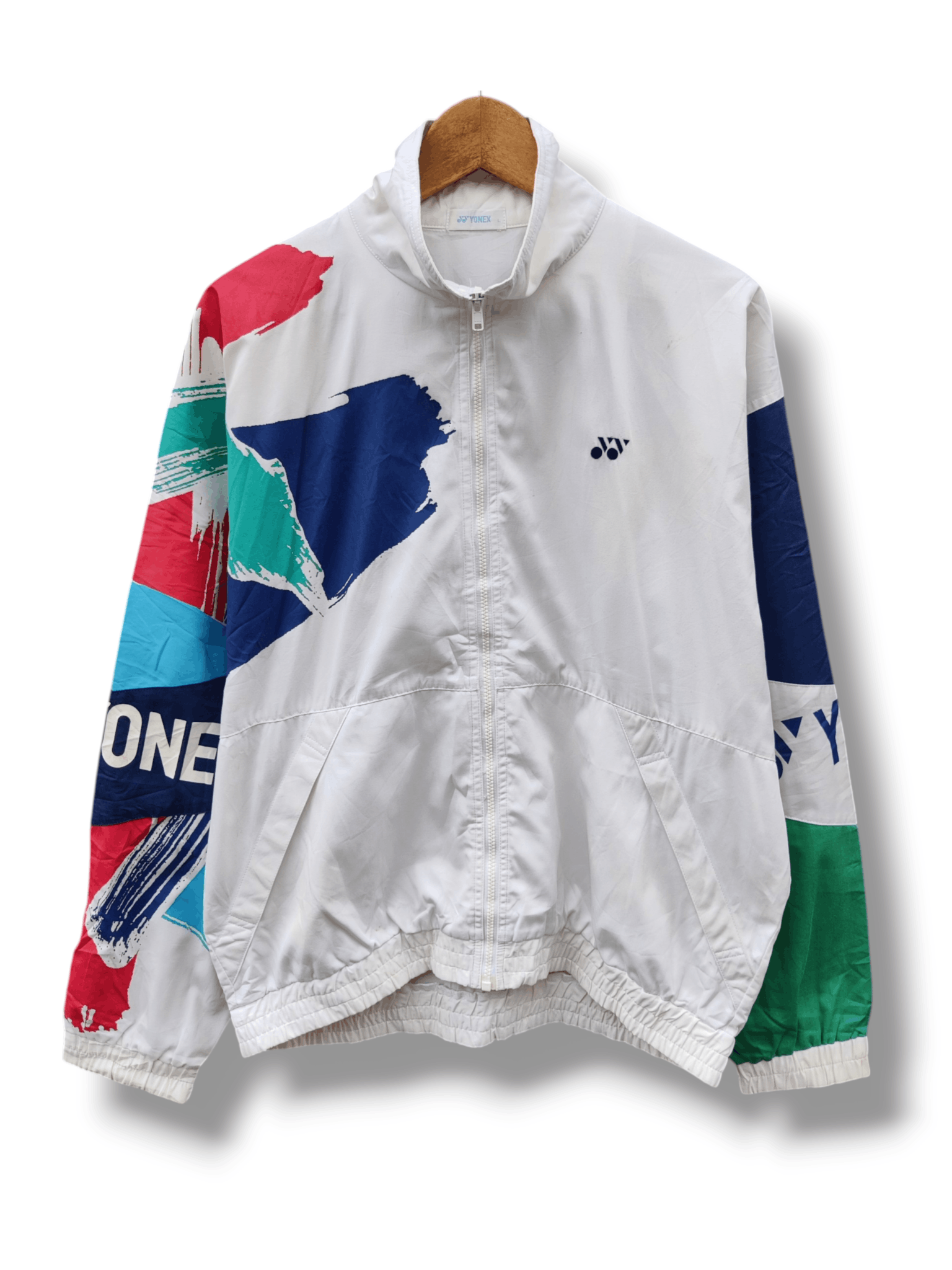Japanese Brand Vintage Yonex Multi Colour Spell out Japan Made Jacket Size US L / EU 52-54 / 3 - 1 Thumbnail