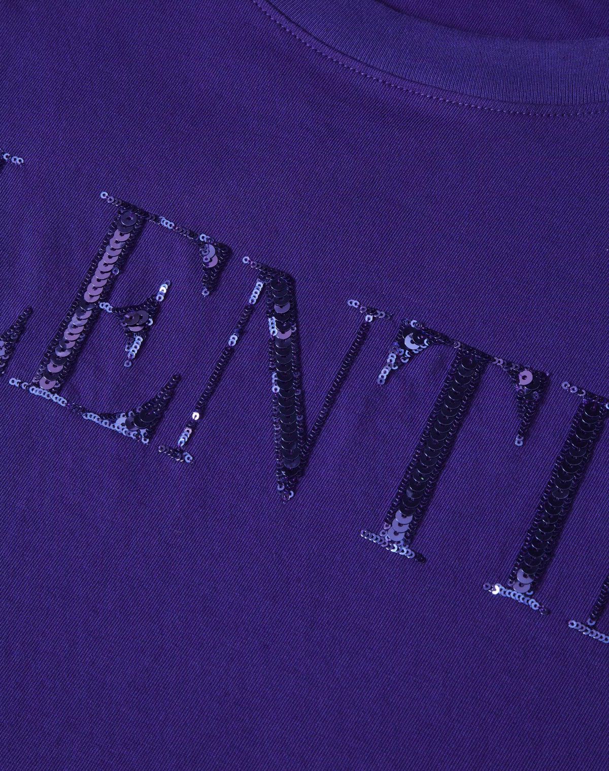 Valentino o1s1wg110426 Embroidered Jersey T-Shirt in Blue Size L / US 10 / IT 46 - 4 Thumbnail