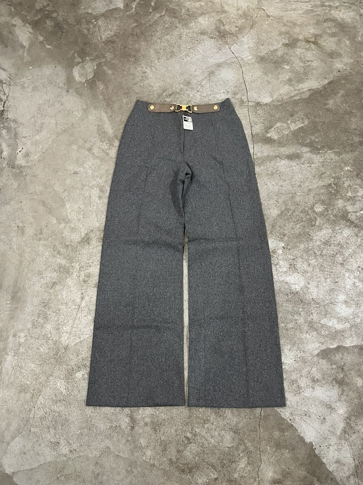 Celine × Vintage Vintage 1970’s Celine Removable Belt Wool Wide Leg Pants Size 27" / US 4 / IT 40 - 1 Thumbnail