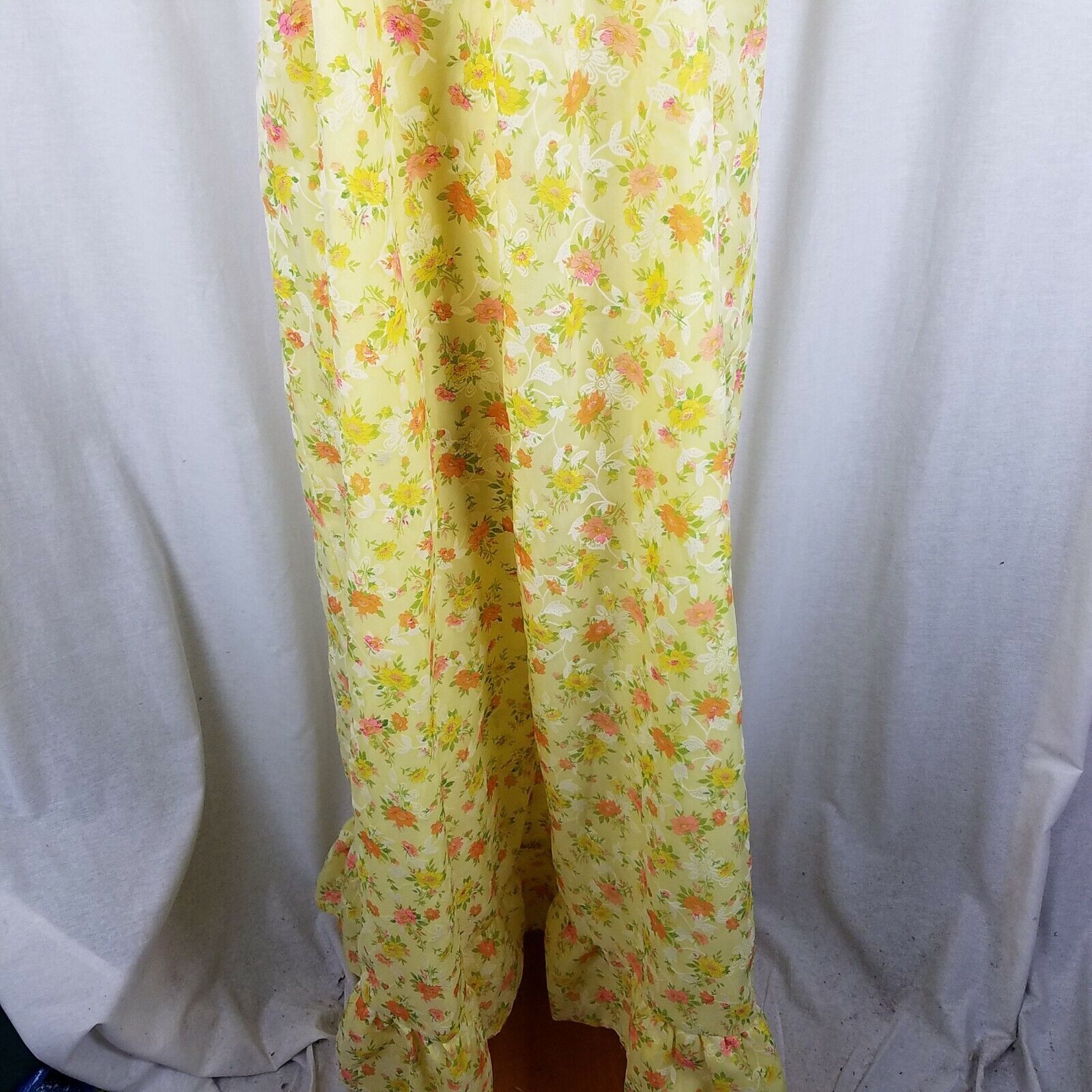 Handmade Vtg Flocked Floral Maxi Prairie Dress Long Ruffled SS M L Size M / US 6-8 / IT 42-44 - 4 Thumbnail