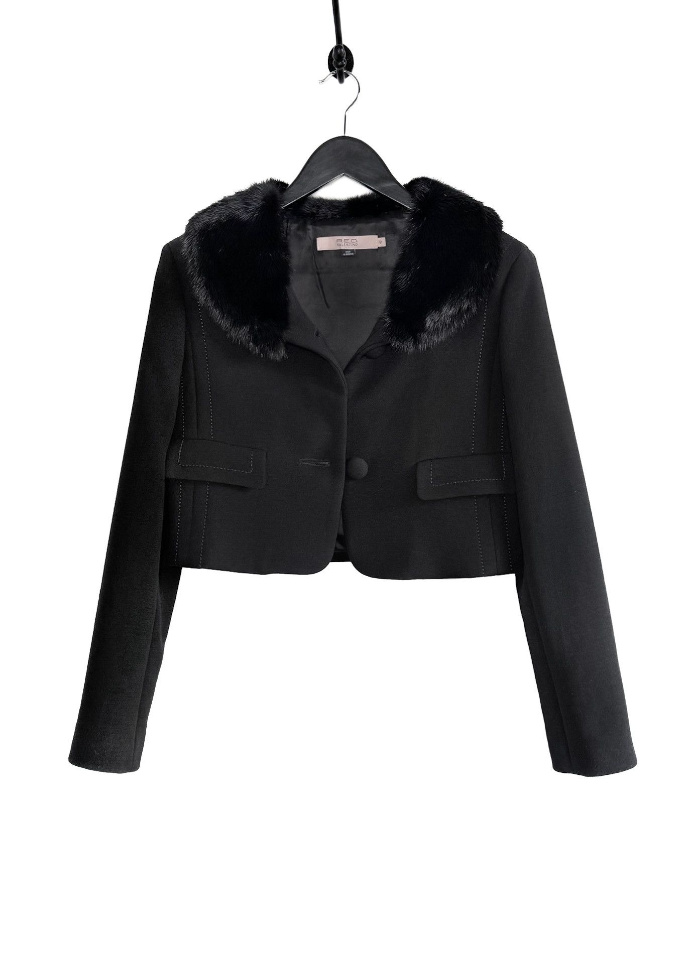 RED Valentino RED Valentino Black Mink Fur Accent Wool Blazer Size M / US 6-8 / IT 42-44 - 2 Thumbnail