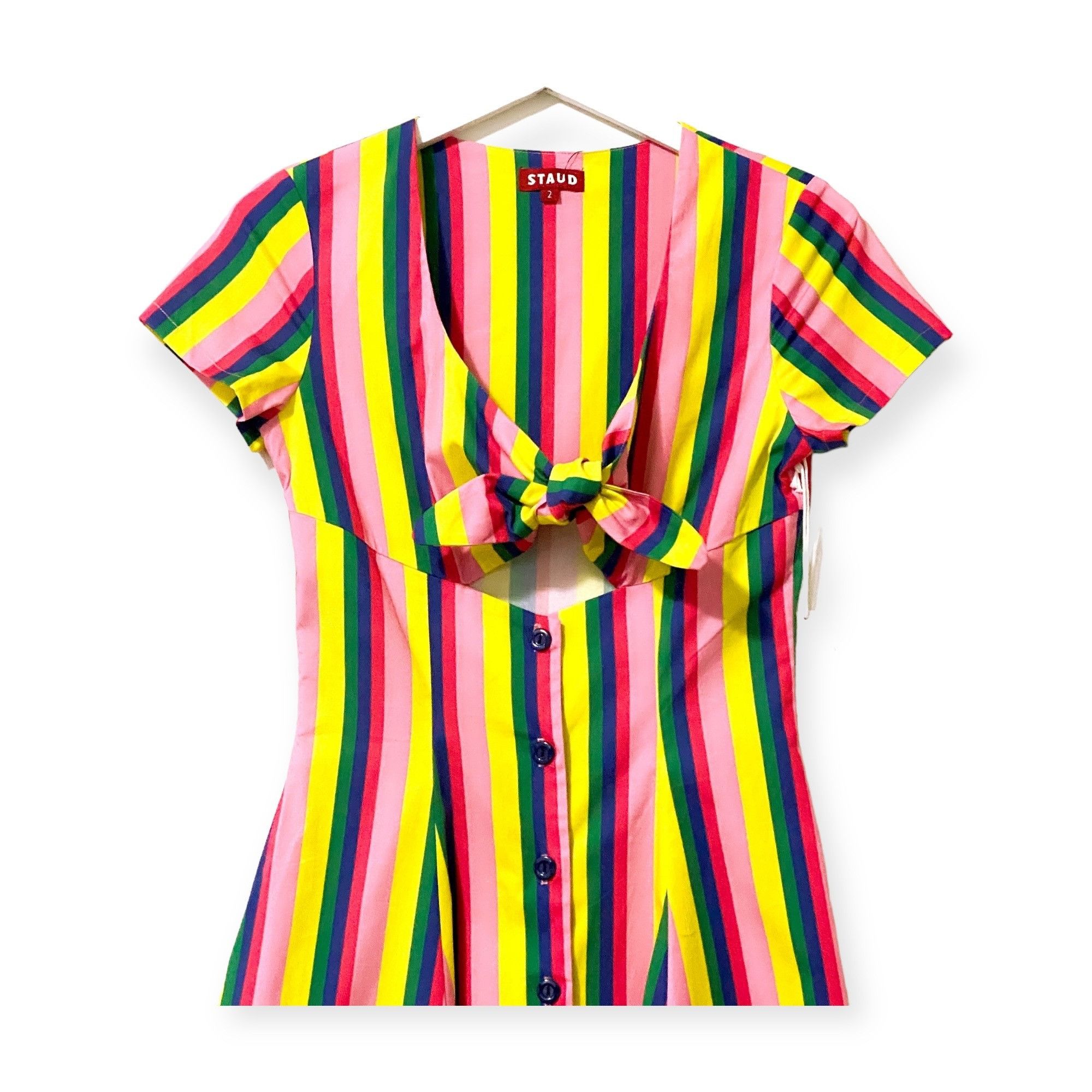 Staud STAUD Alice Multicolor Stripe Knotted Poplin Midi Dress Size Size XS / US 0-2 / IT 36-38 - 5 Thumbnail