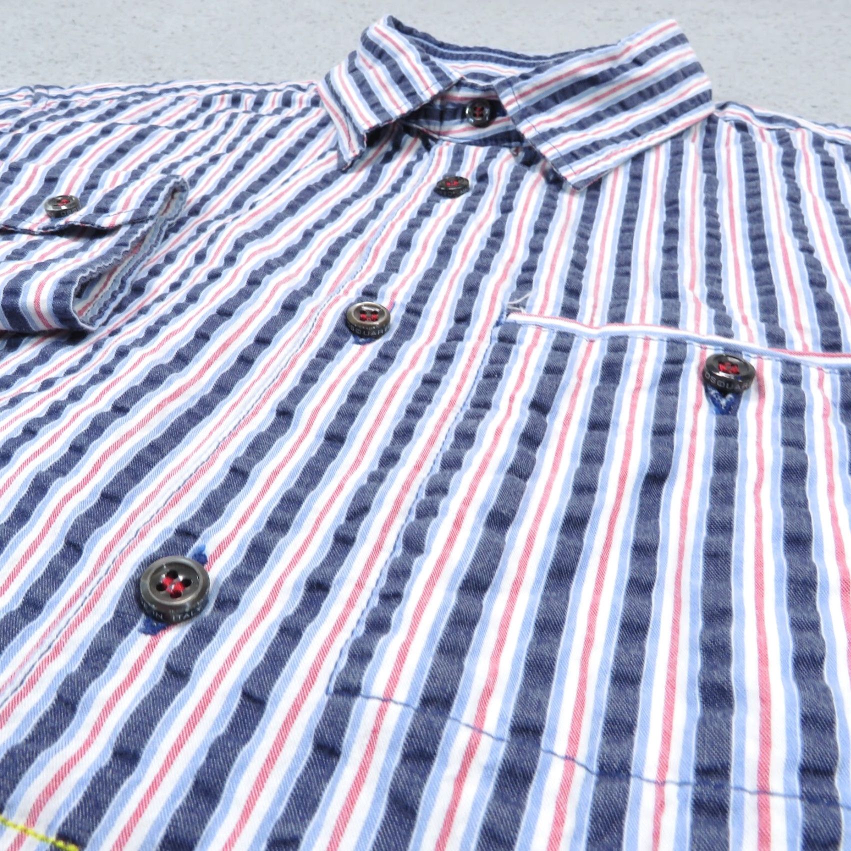 Dsquared2 Dsquared2 Shirt Mens 50 Large Blue Red White Seersucker Textured Button Luxury Size US L / EU 52-54 / 3 - 3 Thumbnail