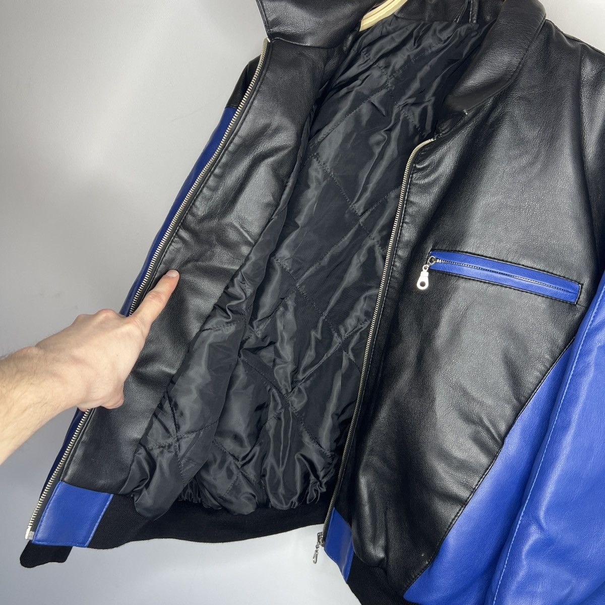 Japanese Brand 90s Boxy Leather Varsity Jacket Bomber Boxy Black Navy Size US M / EU 48-50 / 2 - 12 Thumbnail