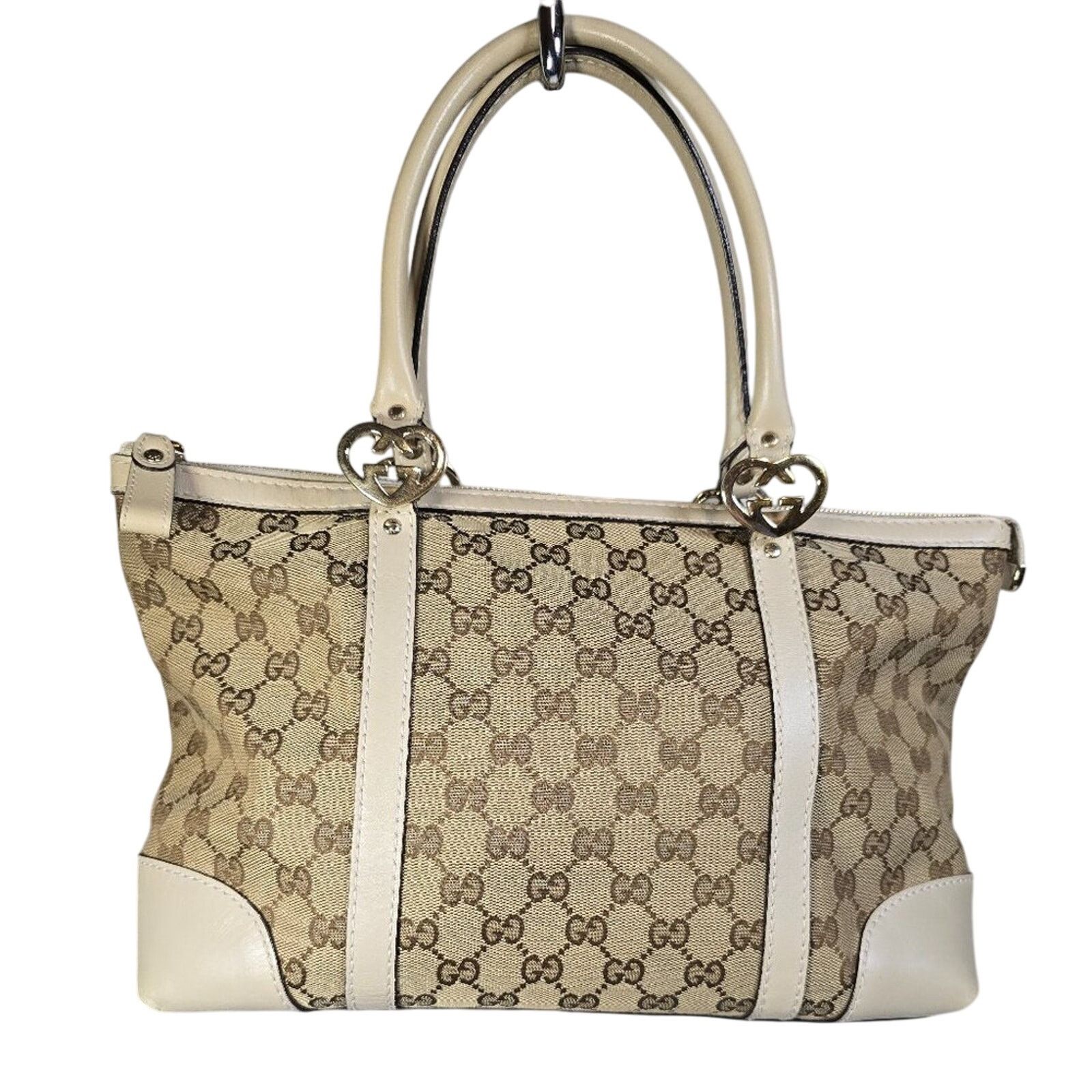 Vintage Gucci Lovely Hearts Tote Shoulder Bag Beige/ivory, Women's