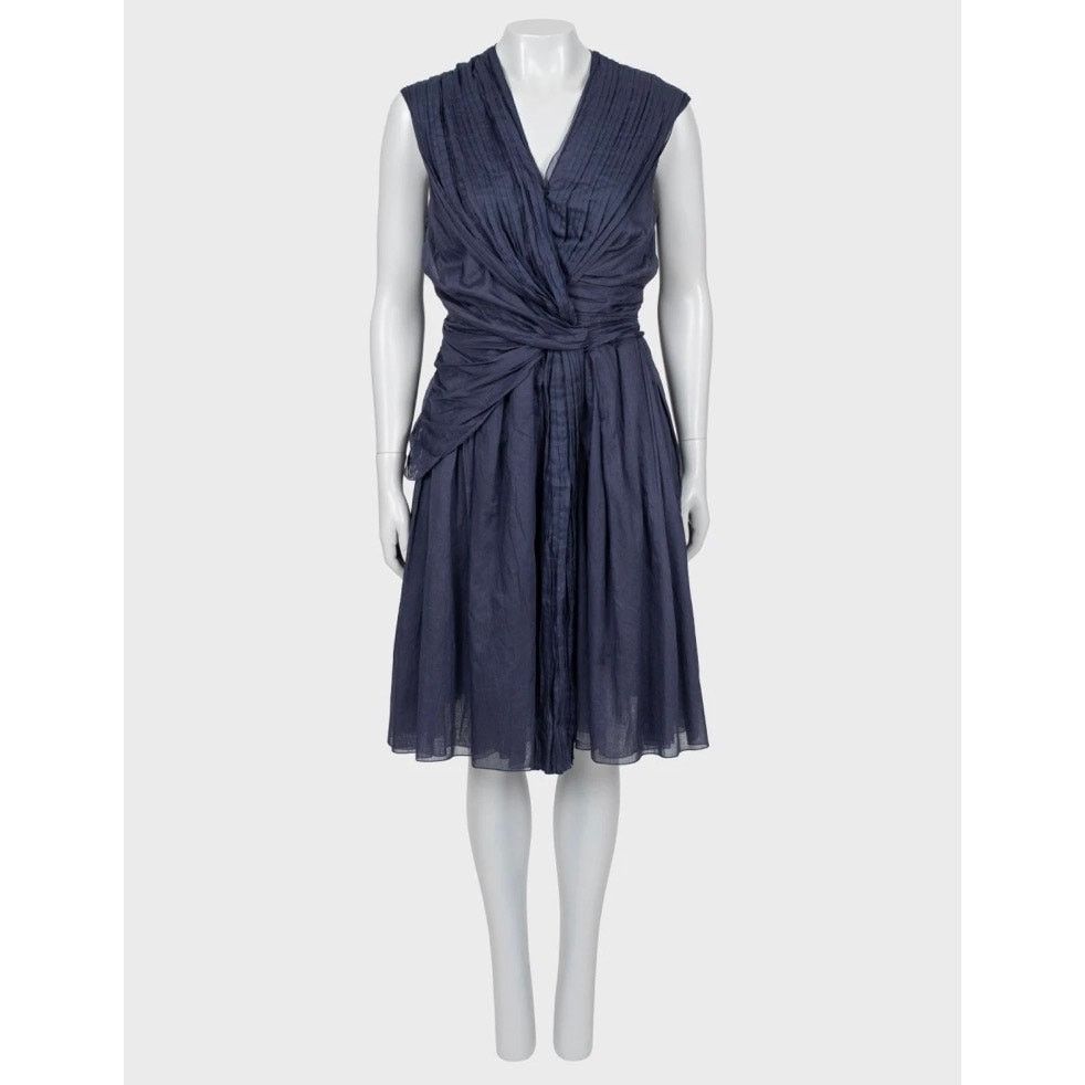 Prada Prada Blue Draped Cotton Fitted Dress - Size 46 Size L / US 10 / IT 46 - 1 Thumbnail