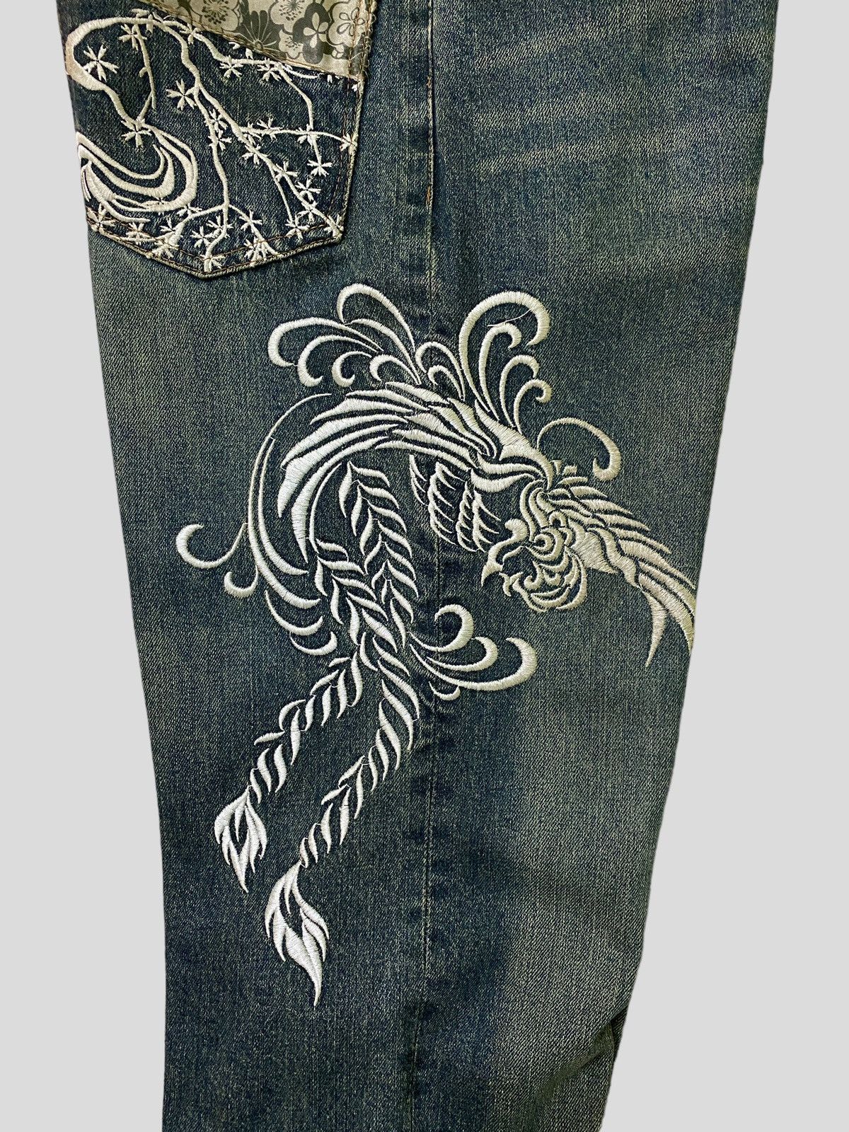 Japanese Brand × Vintage Vintage Japan Tattoo Embroidery Floral Design Denim Size US 32 / EU 48 - 13 Thumbnail