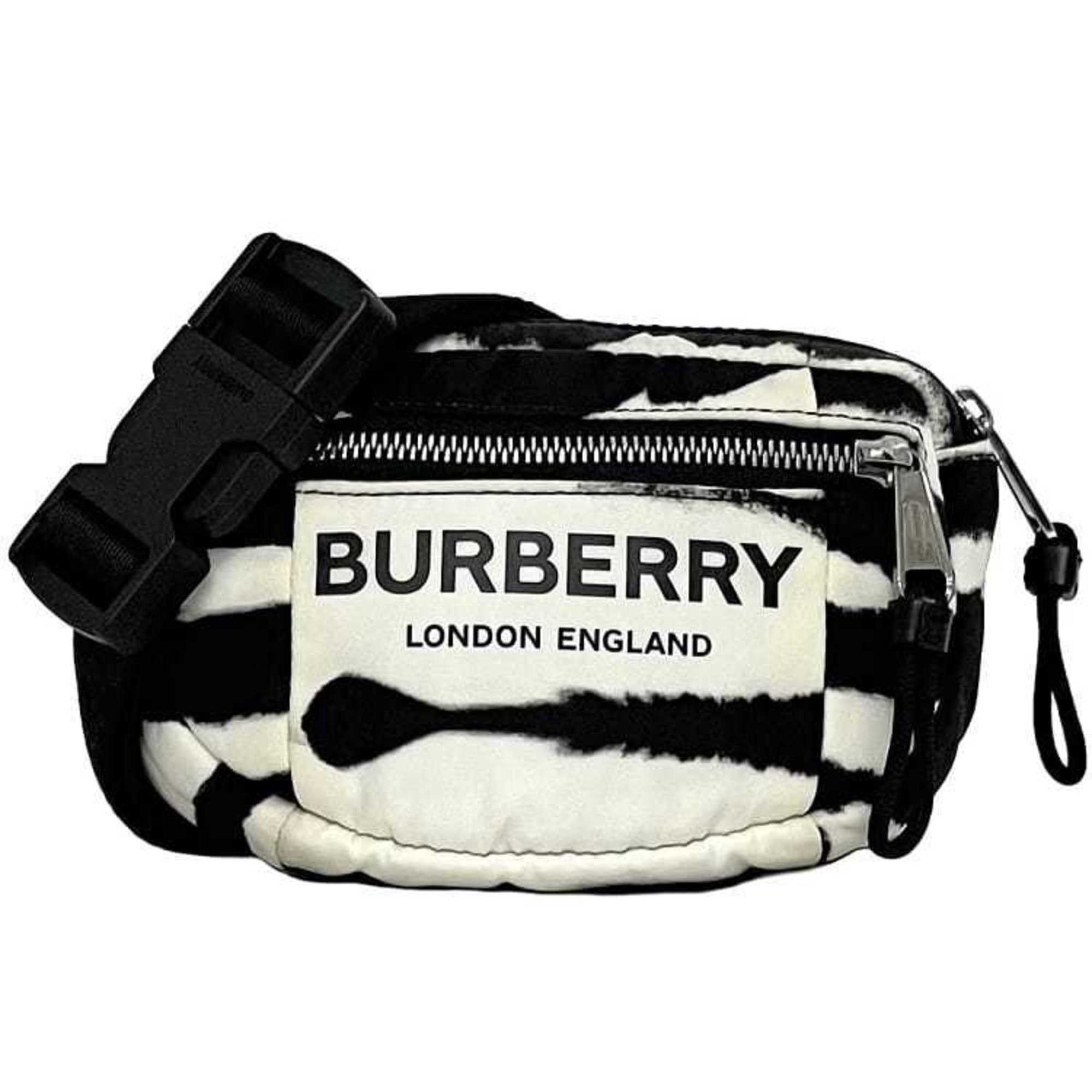 Burberry Body Bag Ec-22942 White Black 8028956 Nylon Leather Burberry Crossbody Belt Waist Pouch Mini Dalmatian Shoulder Women Men