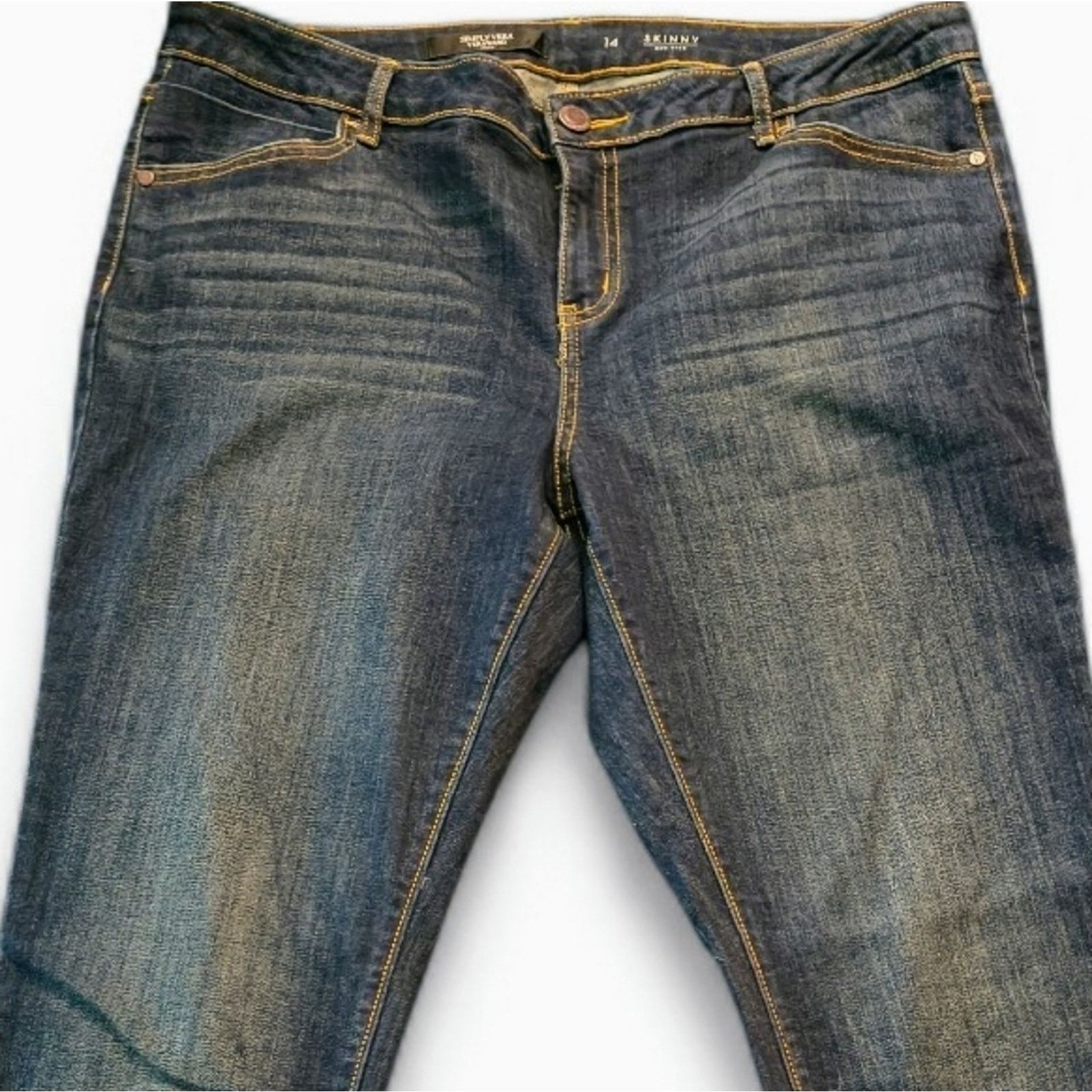 Vera Wang Simply Vera Vera Wang Skinny Jeans Size 14 Dark Wash Yellow Size 36" / US 14 / IT 50 - 7 Thumbnail