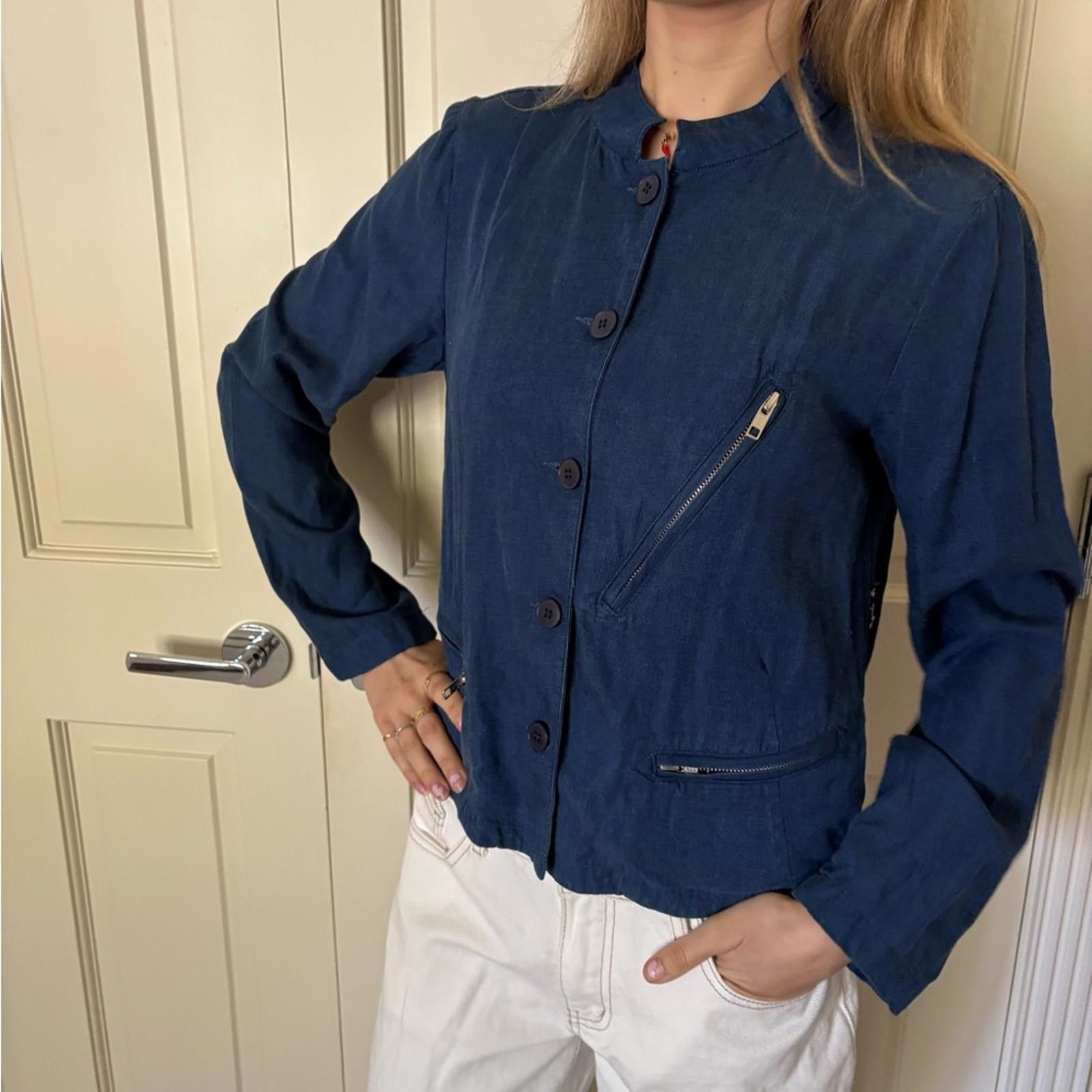 agnes b. Agnès b. PARIS Denim Blue Lyocell Cropped Jacket Size S / US 4 / IT 40 - 6 Thumbnail
