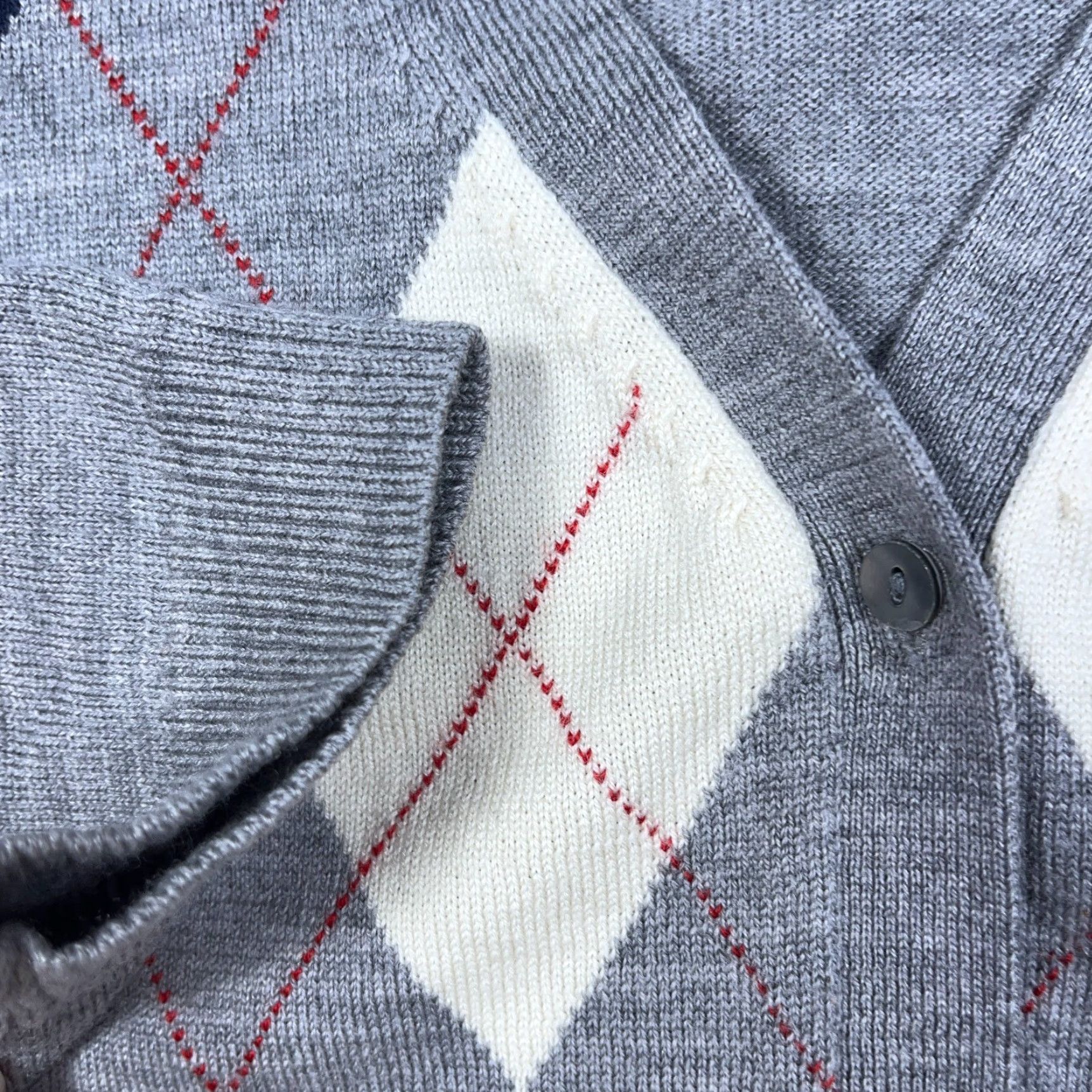 Brooks Brothers VINTAGE Brooks Brothers Cardigan Sweater Women Large Gray Blue Diamond V Neck 346 Wool Size L / US 10 / IT 46 - 4 Thumbnail