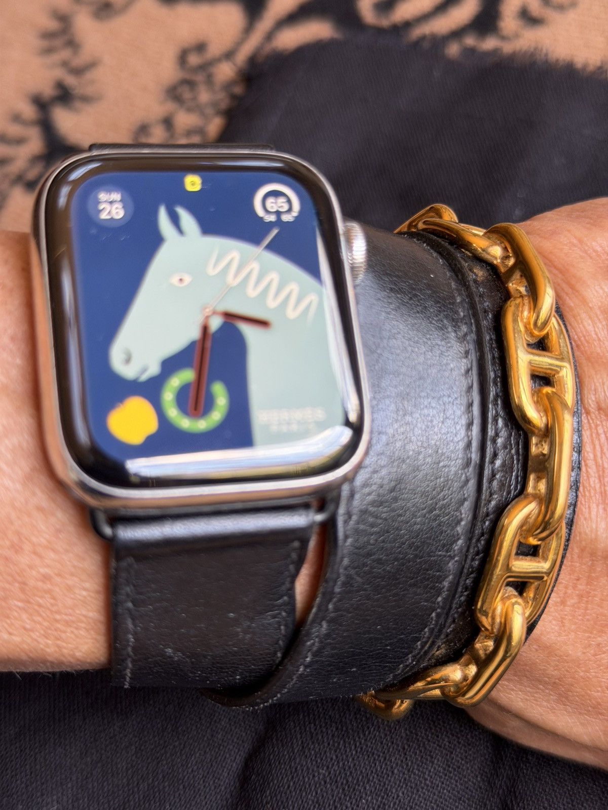 Hermes Hermes black leather and gold sailor link cuff Size ONE SIZE - 5 Thumbnail