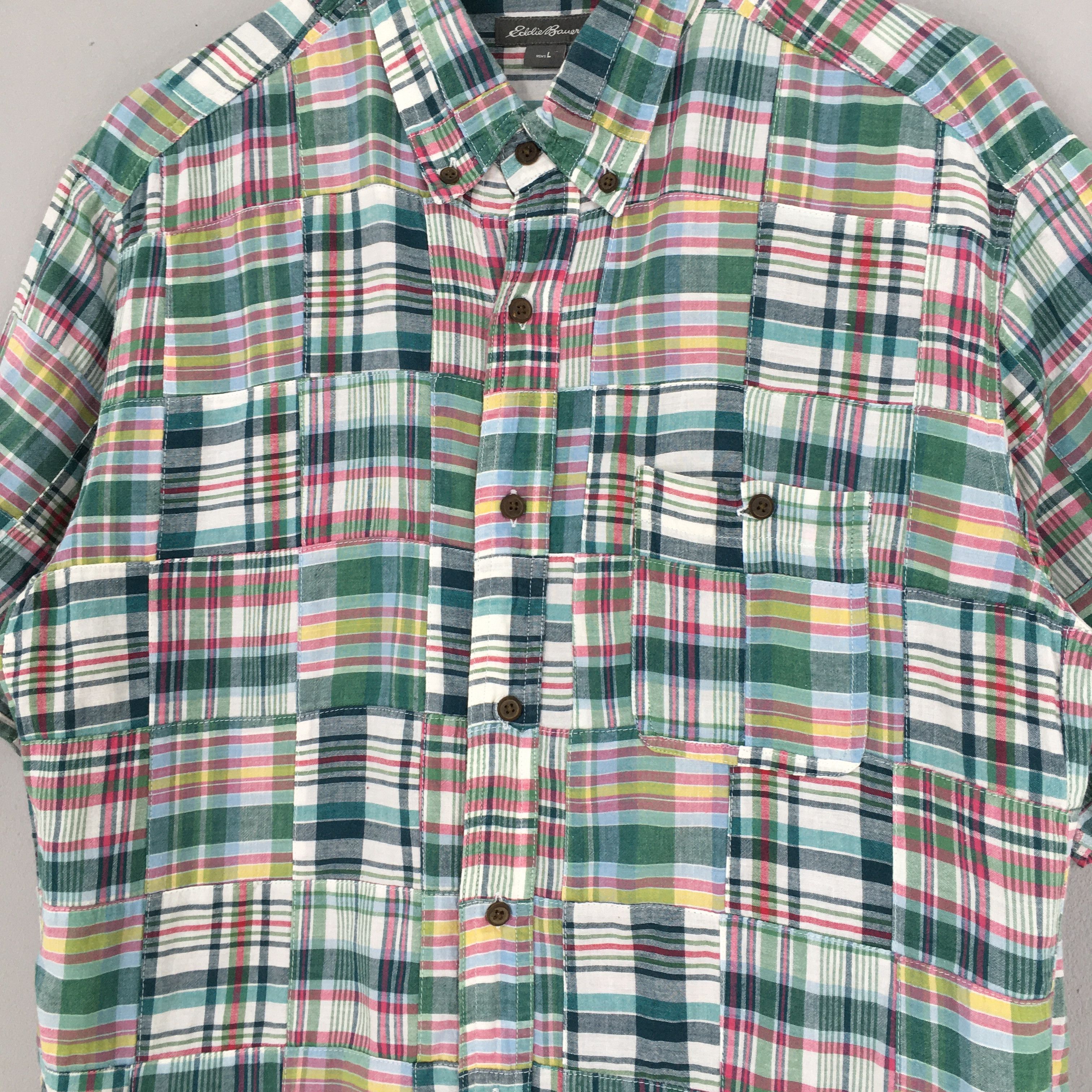 Eddie Bauer × Vintage Eddie Bauer Tartan Patchwork Boro Checkered Shirt Large Size US L / EU 52-54 / 3 - 4 Thumbnail