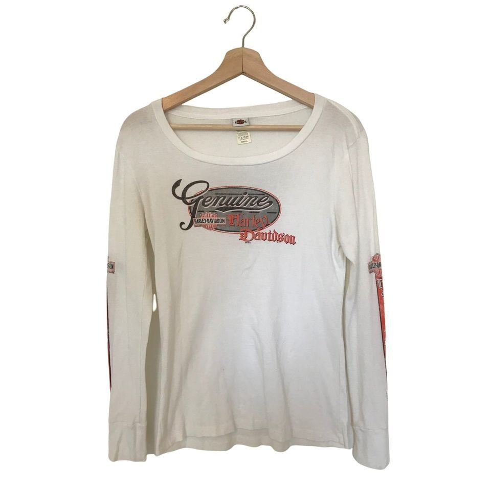 HARLEY DAVIDSON White Long Sleeve Scoop Neck Scottsdale Moto