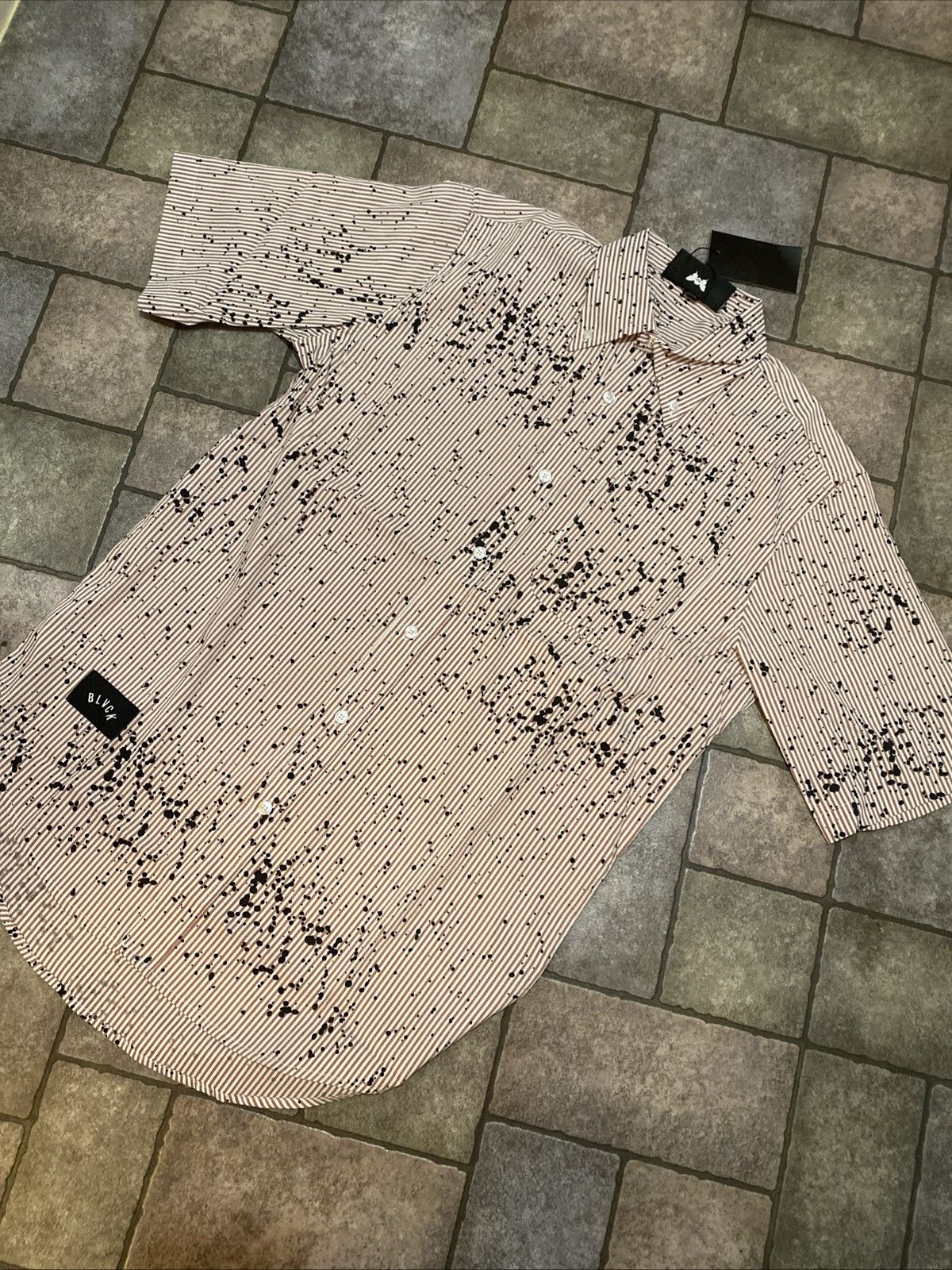 Black Scale Blvke Scvle mens button up pink stripe w/ paint splatterNWT Size US M / EU 48-50 / 2 - 1 Thumbnail