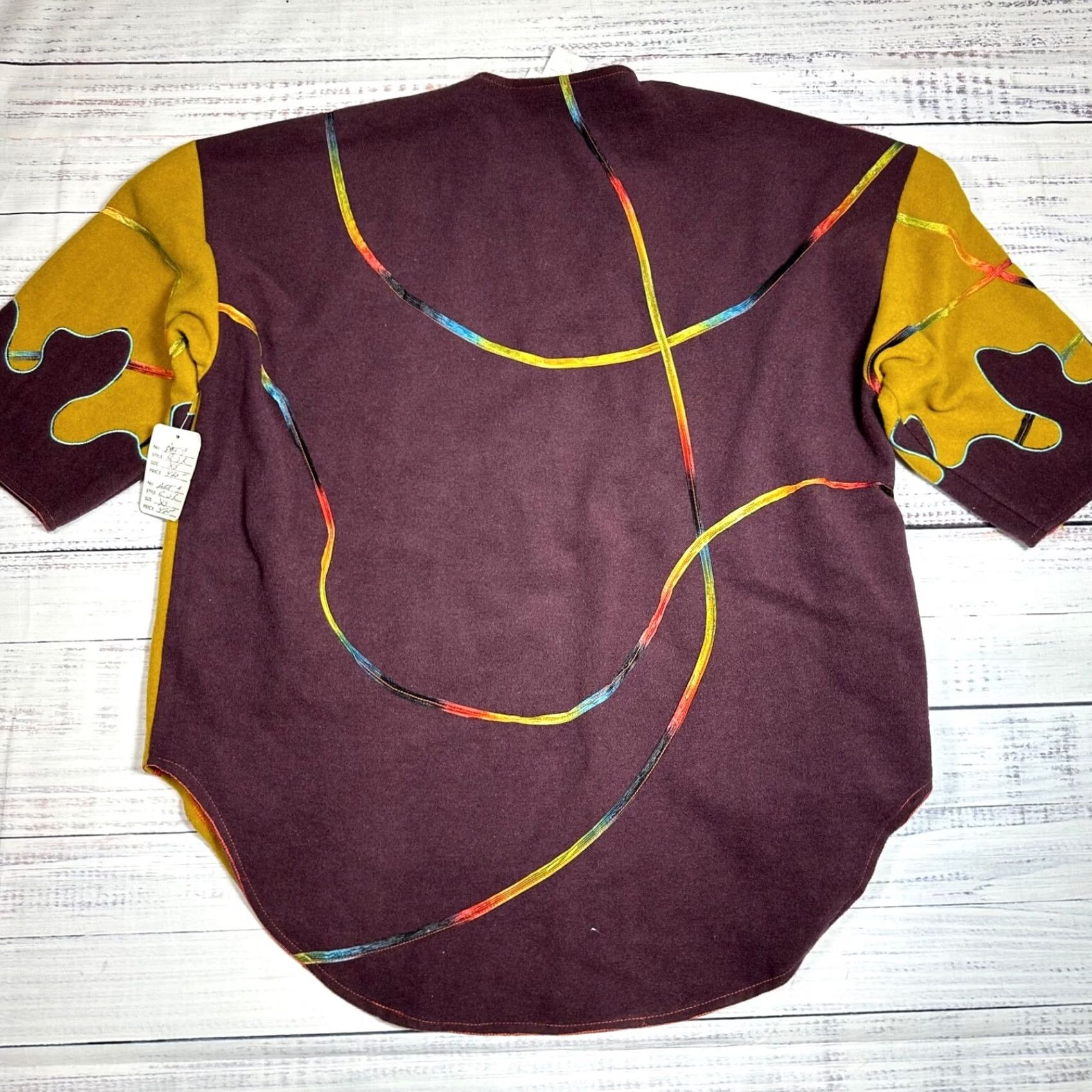 Vintage VINTAGE Sankofa Khari Womens Cardigan XS Mustard/Purple Oversized Flaw: Hole in back bottom Size XS / US 0-2 / IT 36-38 - 4 Thumbnail