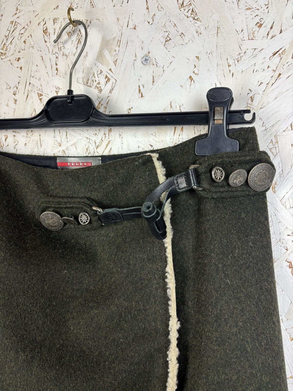 Prada 00s Prada FW06 Military Wool Shearling Details Skirt Archive Size 30" / US 8 / IT 44 - 2 Thumbnail