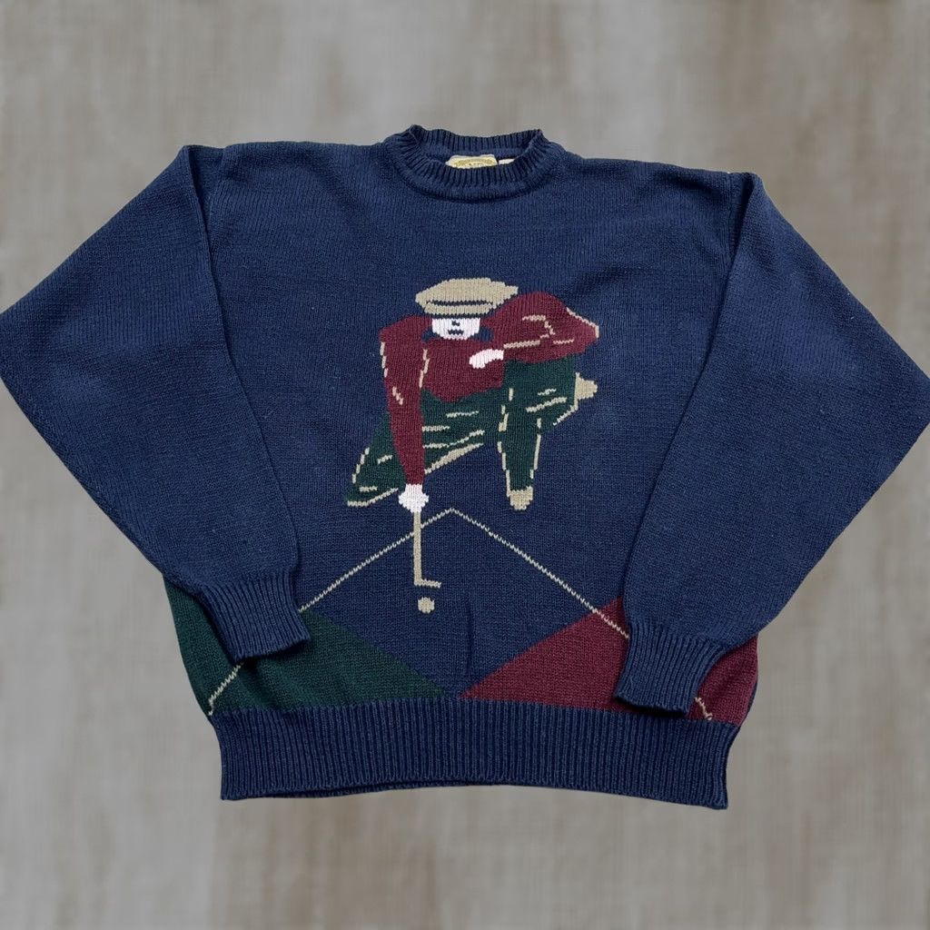 Vintage VINTAGE New River Sportswear Golf Sweater Men M Blue Heavy Knit Crew Neck Graphic Print 80s 90s Logo Baseball American Classic Pullover Hairst Size US M / EU 48-50 / 2 - 1 Thumbnail