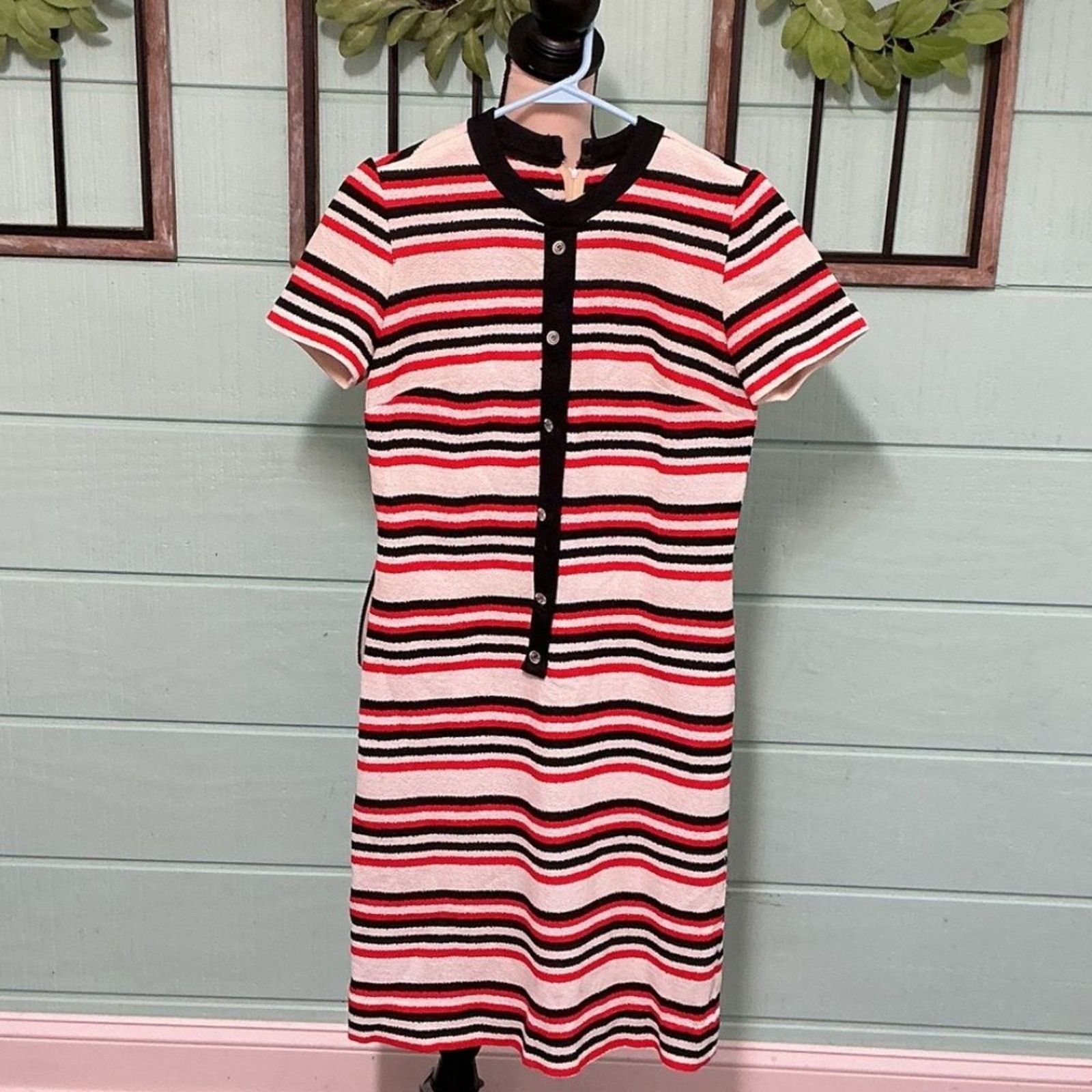 Handmade Vintage Handmade Mod Stripe Dress Red Black Cream Retro Size XS / US 0-2 / IT 36-38 - 1 Thumbnail