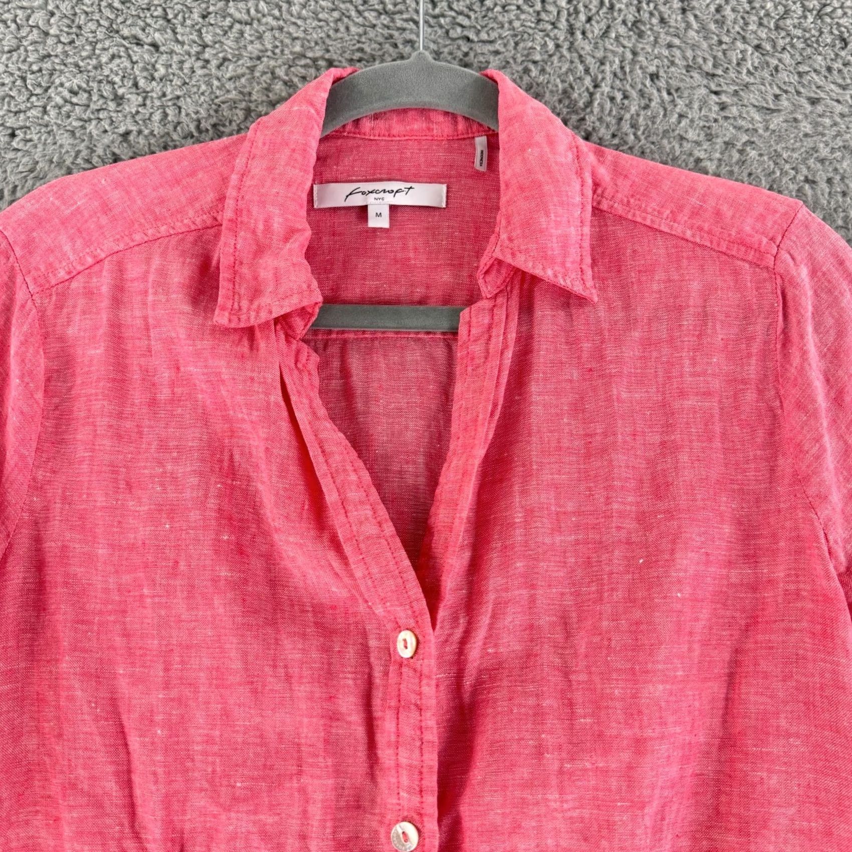Vintage Foxcroft Button-Up Shirt Womens Medium Pink 100% Linen Long Sleeve Casual Summer Size M / US 6-8 / IT 42-44 - 3 Thumbnail