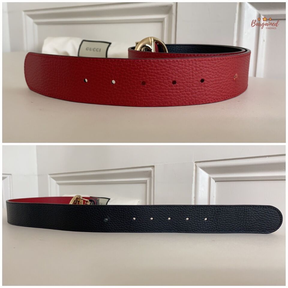 Gucci Gucci Black/Red Pebbled Calfskin 1973 Reversible Buckle Belt Size ONE SIZE - 3 Thumbnail