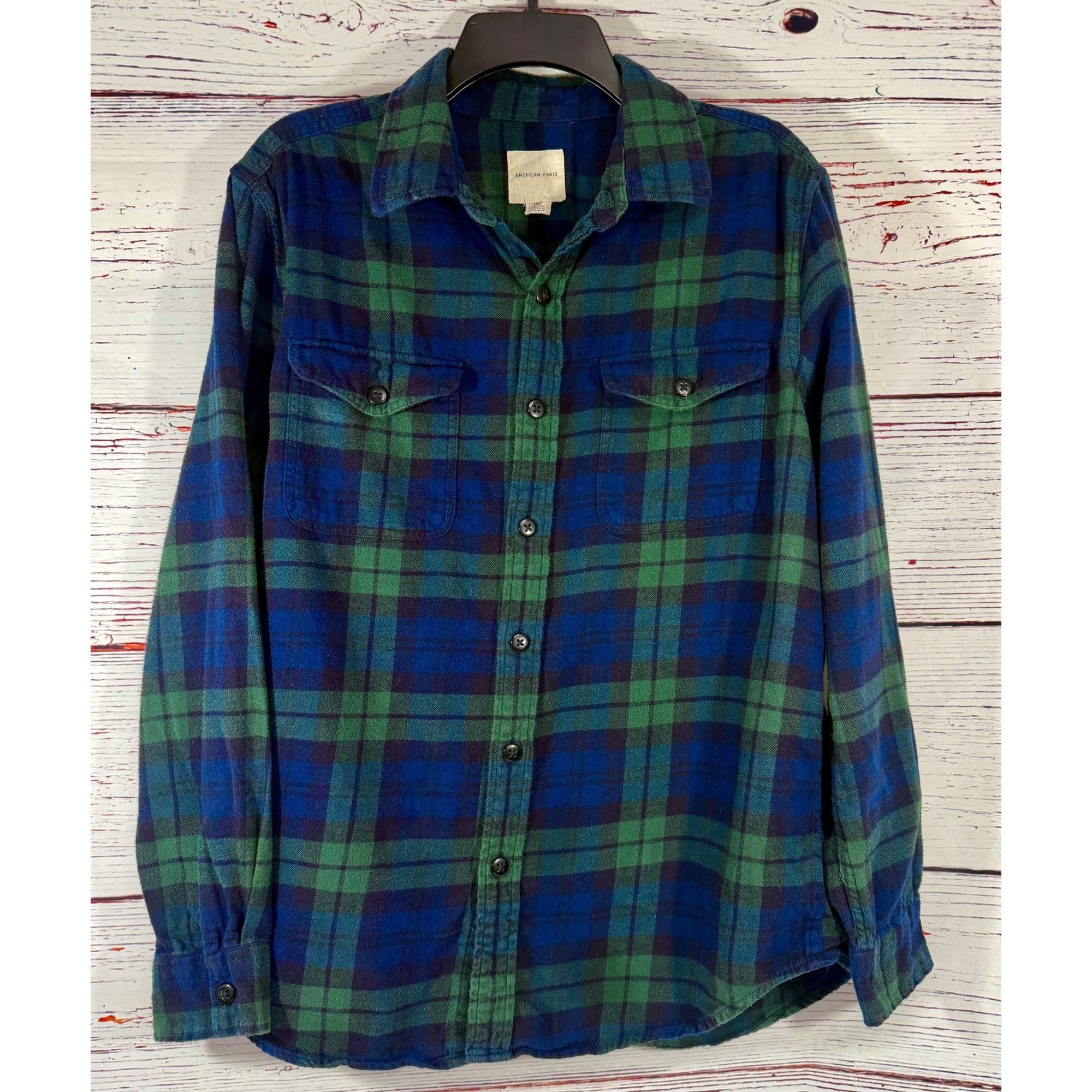 American Eagle Outfitters American Eagle Plaid Flannel Shirt Mens Large Blue Green Y2K Size US L / EU 52-54 / 3 - 1 Thumbnail
