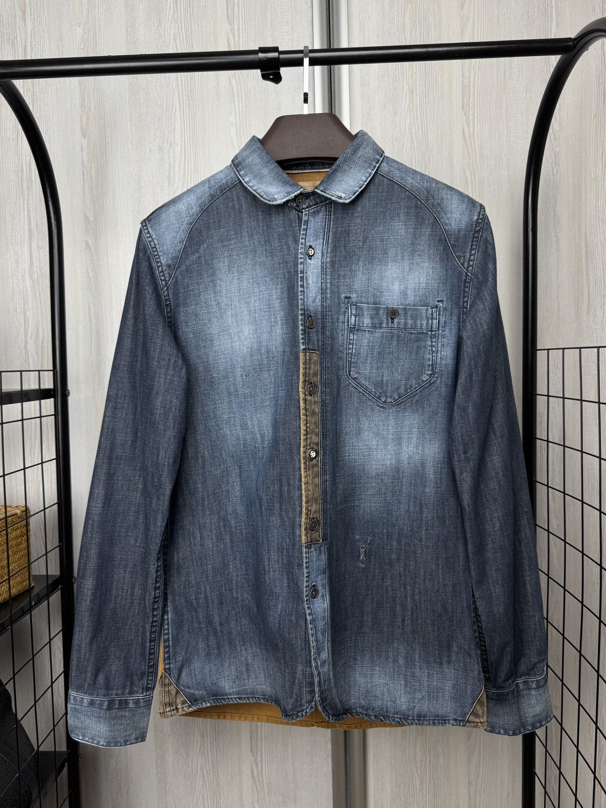 Designer × Japanese Brand Pearly King blue denim brown canvas leather shirt Size US M / EU 48-50 / 2 - 3 Thumbnail