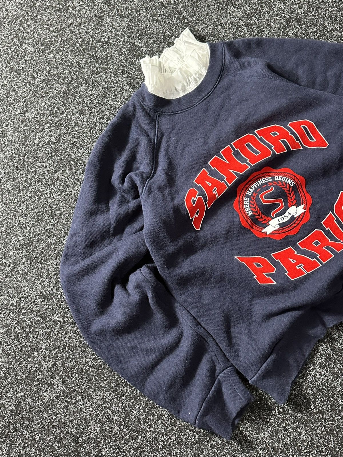 Designer × Sandro × Vintage 🚨Sandro Luxury BIG LOGO UNIVERSITY VINTAGE BLUE SWEATSHIRT Size XS / US 0-2 / IT 36-38 - 2 Thumbnail