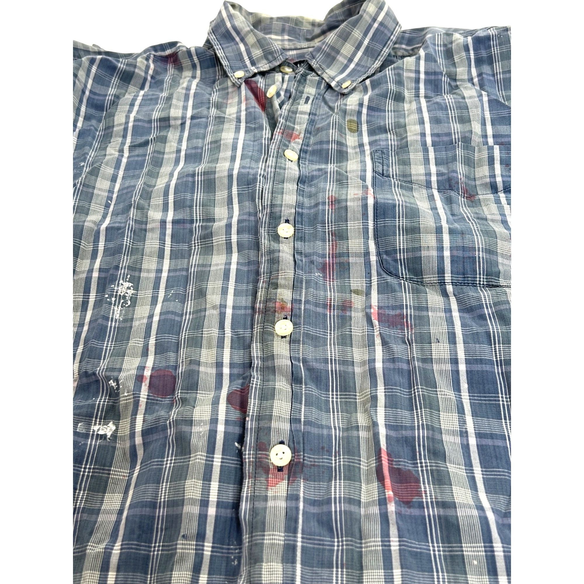 Other Halloween Costume Men’s Zombie Shirt Blue White Plaid L Vtg Size US L / EU 52-54 / 3 - 9 Thumbnail