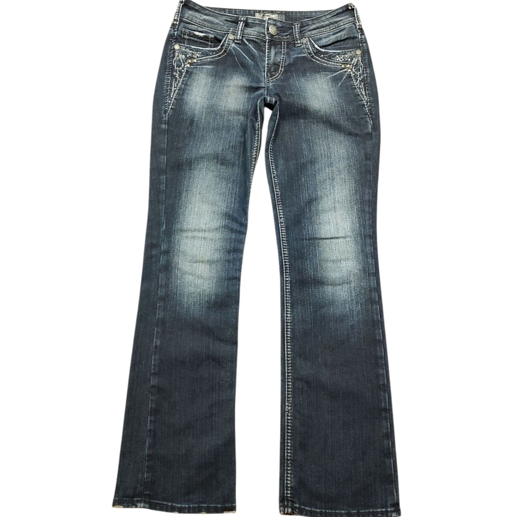 Silver Jeans Co. Silver Jeans Suki 17'' Denim Jeans Womens Bootcut Regular 28x31 Dark Wash Embroidered blue Jeans Womens Size 28" / US 6 / IT 42 - 2 Thumbnail