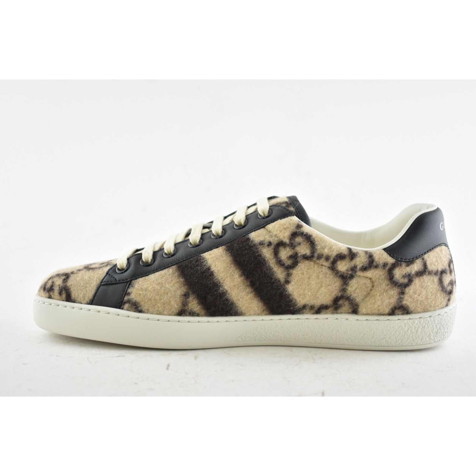 Gucci Gucci Mens New Ace Wool Brown Beige Black GG Logo Low Size US 8 / EU 41 - 8 Thumbnail