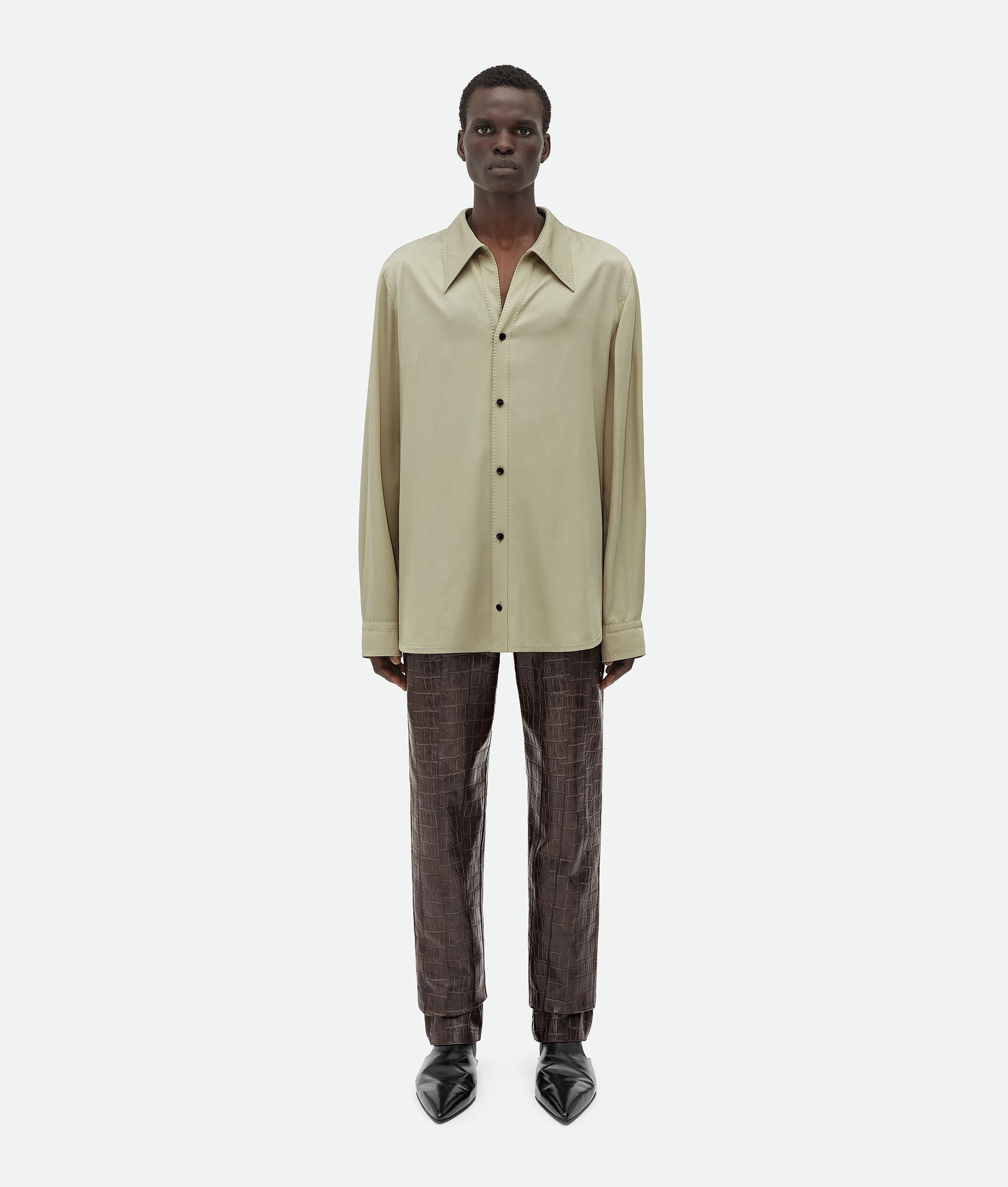Bottega Veneta o1n1vont0625 Viscose Twill Shirt in Stone Size US M / EU 48-50 / 2 - 1 Thumbnail