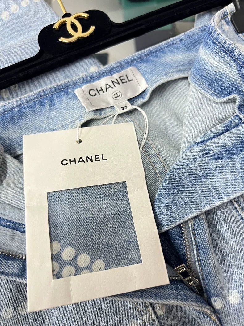 Chanel Chanel 25P light blue white polka dot straight jeans Size 24" / US 00 / IT 34 - 5 Thumbnail