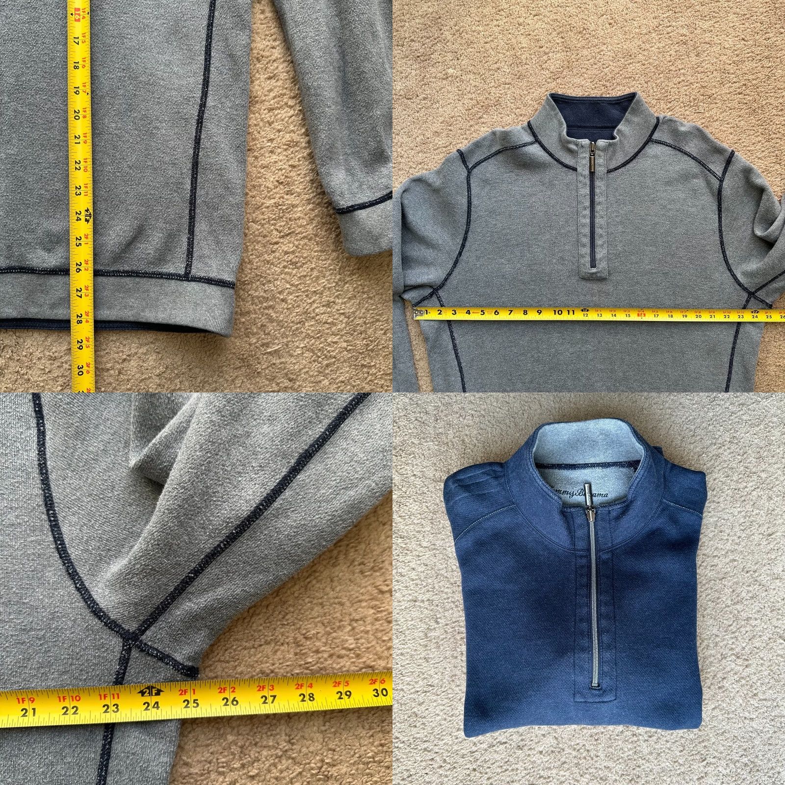 Tommy Bahama Tommy Bahama Sweater Mens Large 1/4 Zip Mock Neck Reversible Grey Blue Size US L / EU 52-54 / 3 - 8 Thumbnail