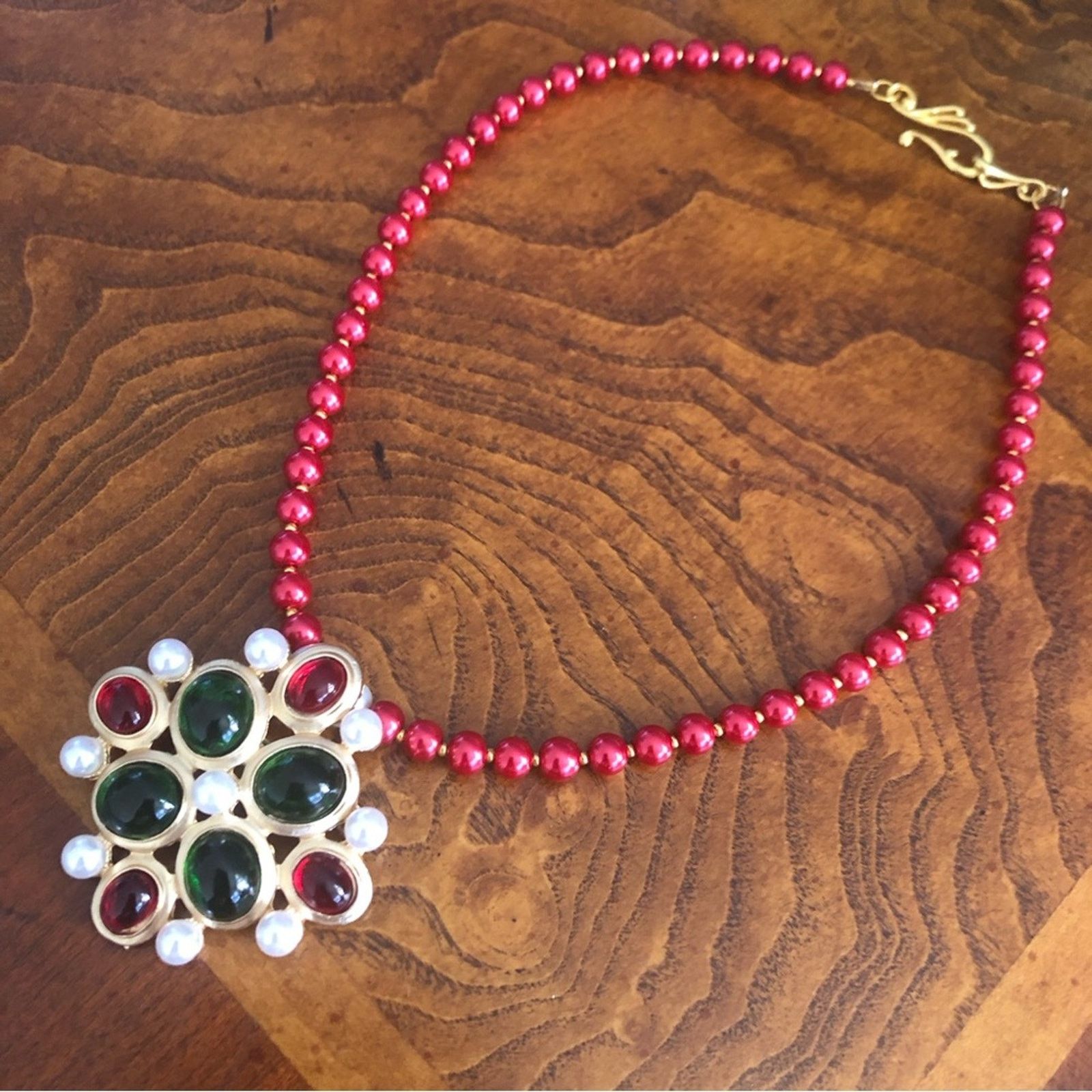 Handmade Handcrafted repurpose cabochon glass stone Pearl necklace Size ONE SIZE - 10 Thumbnail